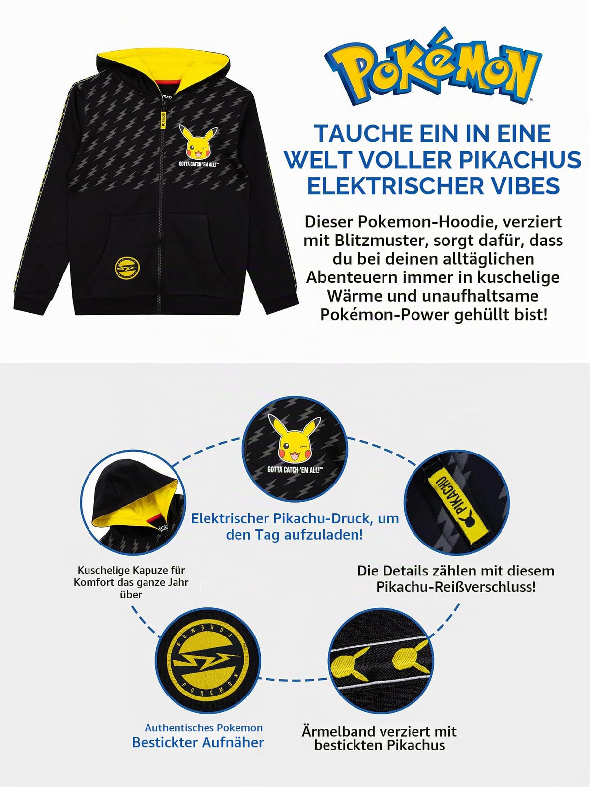 Pokémon Pikachu Kapuzenpullover | Pikachu Kapuzenpullover Jungen | Hoodie Für Jungs