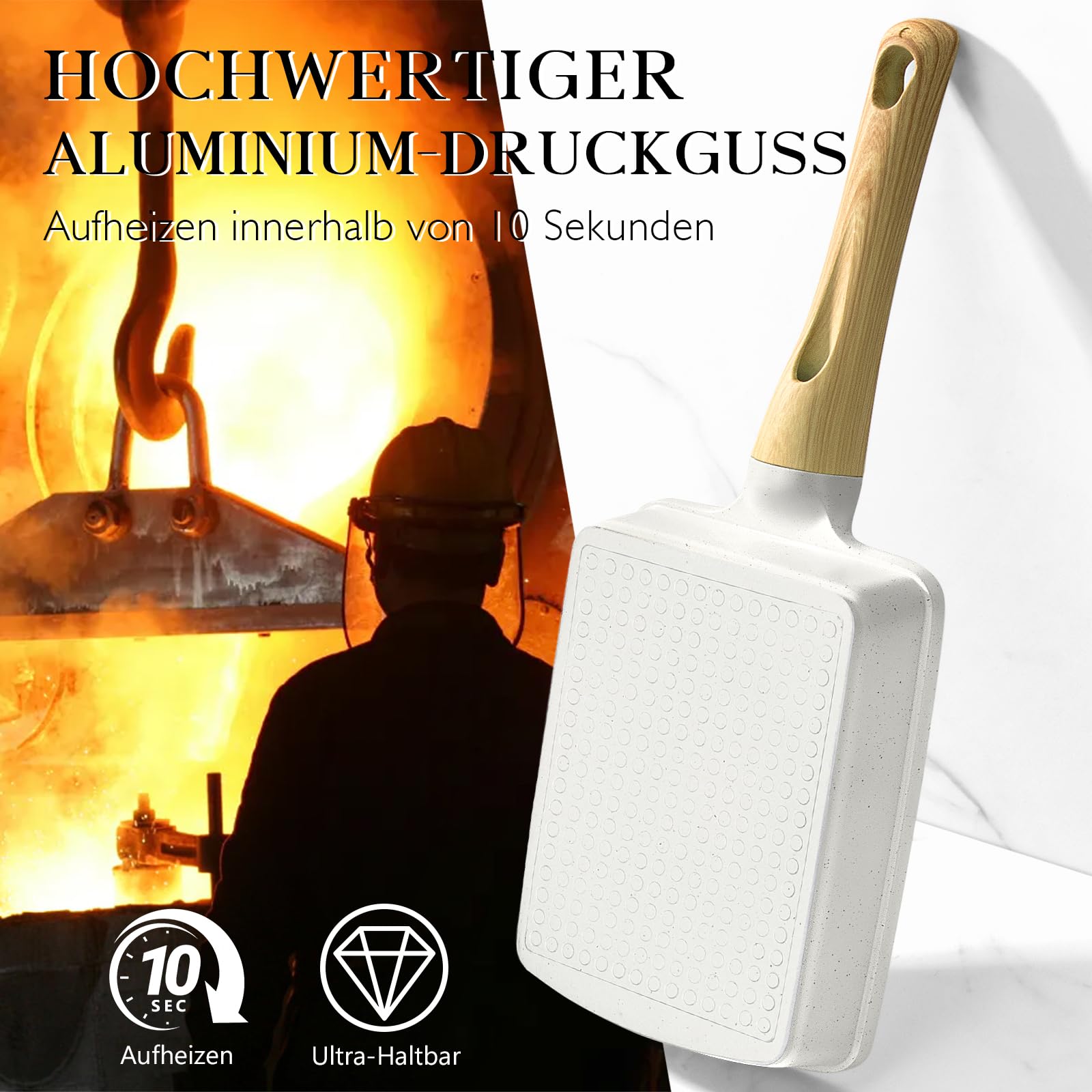 Spiegeleipfanne, 3-Loch Omlettenpfanne, Granit-Antihaftbeschichtung, PFOS/PFOA-Frei Eierpfanne für Gebratenes Frühstück/Eier/Wurst/Speck, Weiß