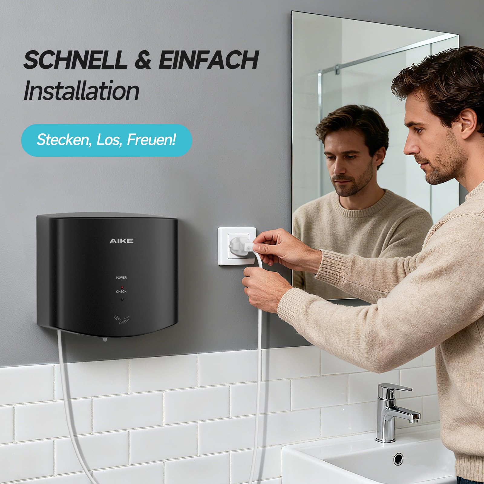 Air Wiper Kompakt Händetrockner, Hochgeschwindigkeit, 1400W 220V, Stecken & Loslegen, Papierlos & Berührungslos