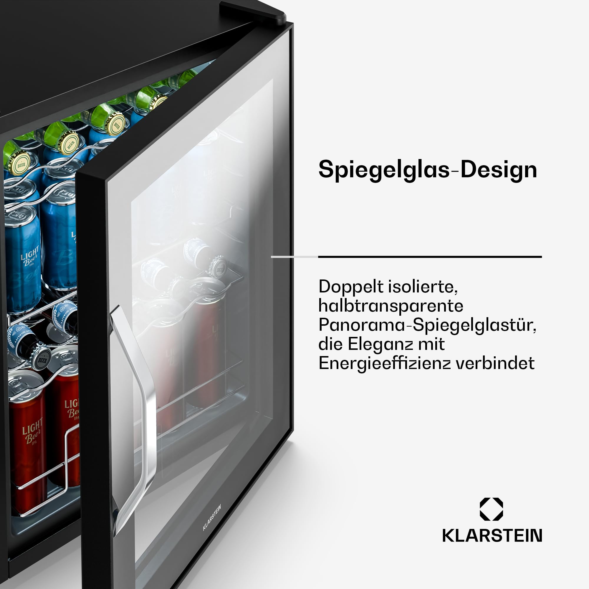 Beersafe Getränkekühlschrank 60 L – Mini Kühlschrank mit Glastür, Kupfer | LED-Beleuchtung, herausnehmbare Metallablagen, leise, Flaschenkühlschrank für Getränke & Dosen