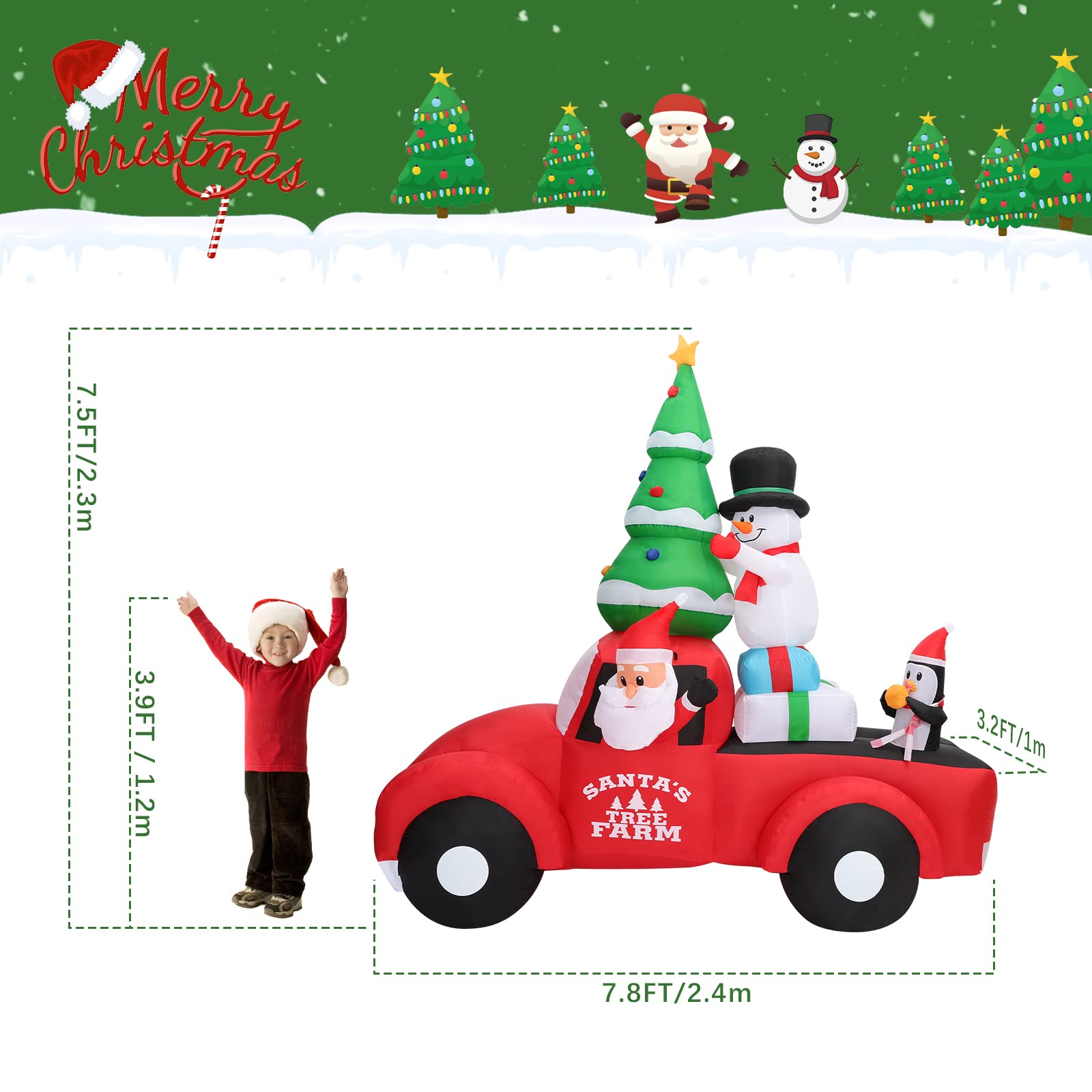 Aufblasbare Weihnachtsdeko, Riesiger Weihnachtsbaum Bogen mit 8 LED Leuchten, Wasserfest Beleuchtet Aufblasbar Weihnachtsdeko Aussen für Hof Garten Feiertag Weihnachtsdekoration