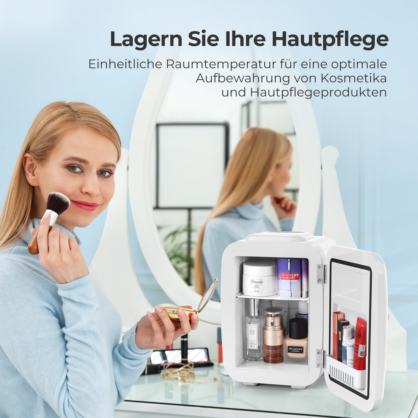 Mini Kühlschrank, 4 Liter Mini-Kühlschränke für Kosmetik, Getränke, 220V AC/ 12V DC Thermoelektrische Kühlung und Erwärmung, Kleiner Kühlschrank für Schlafzimmer, Büro, Wohnheim, Auto