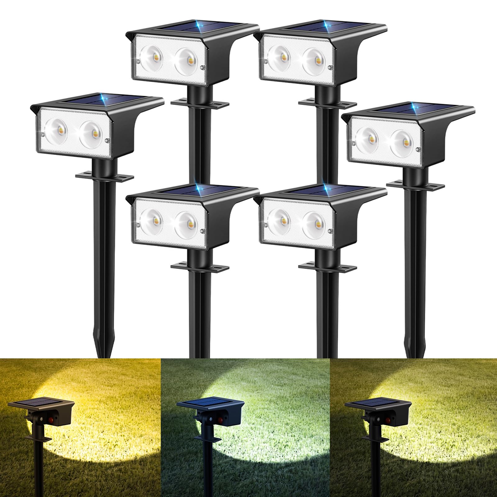 Solarlampen für Außen, 3000/4500/6000K Solarstrahler für Außen Garten 3 Farben IP65 Wasserdicht LED Solar Strahler Gartenleuchten, Solarleuchten für Outdoor Baum Rasen Weg Hof Garage