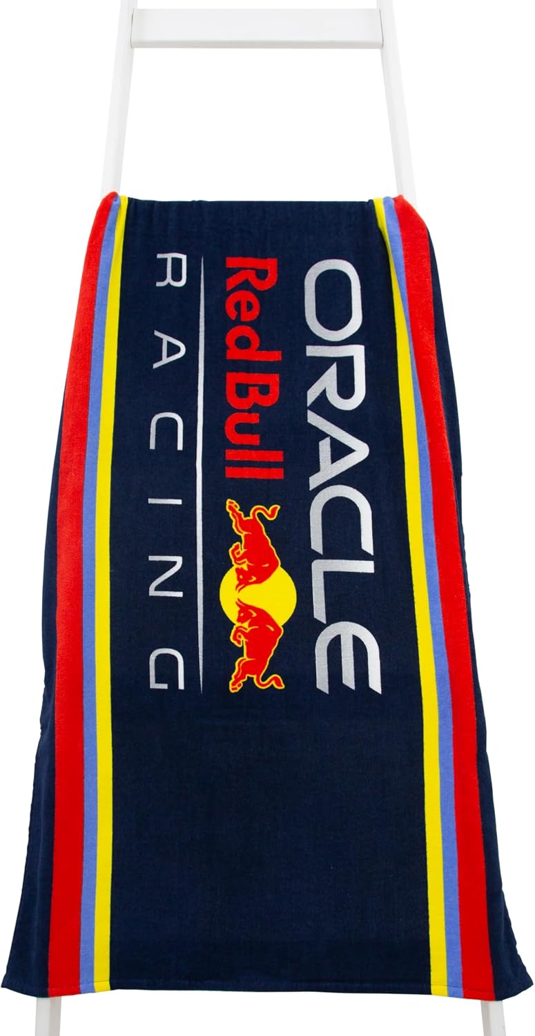 Character World Offizielles Red Bull Racing Handtuch | Superweiches Gefühl, dreifarbiges Formel Eins Team Design | Perfekt für Haus, Bad, Strand & Schwimmbad | Eine Größe 75cm x 150cm | 100% Baumwolle