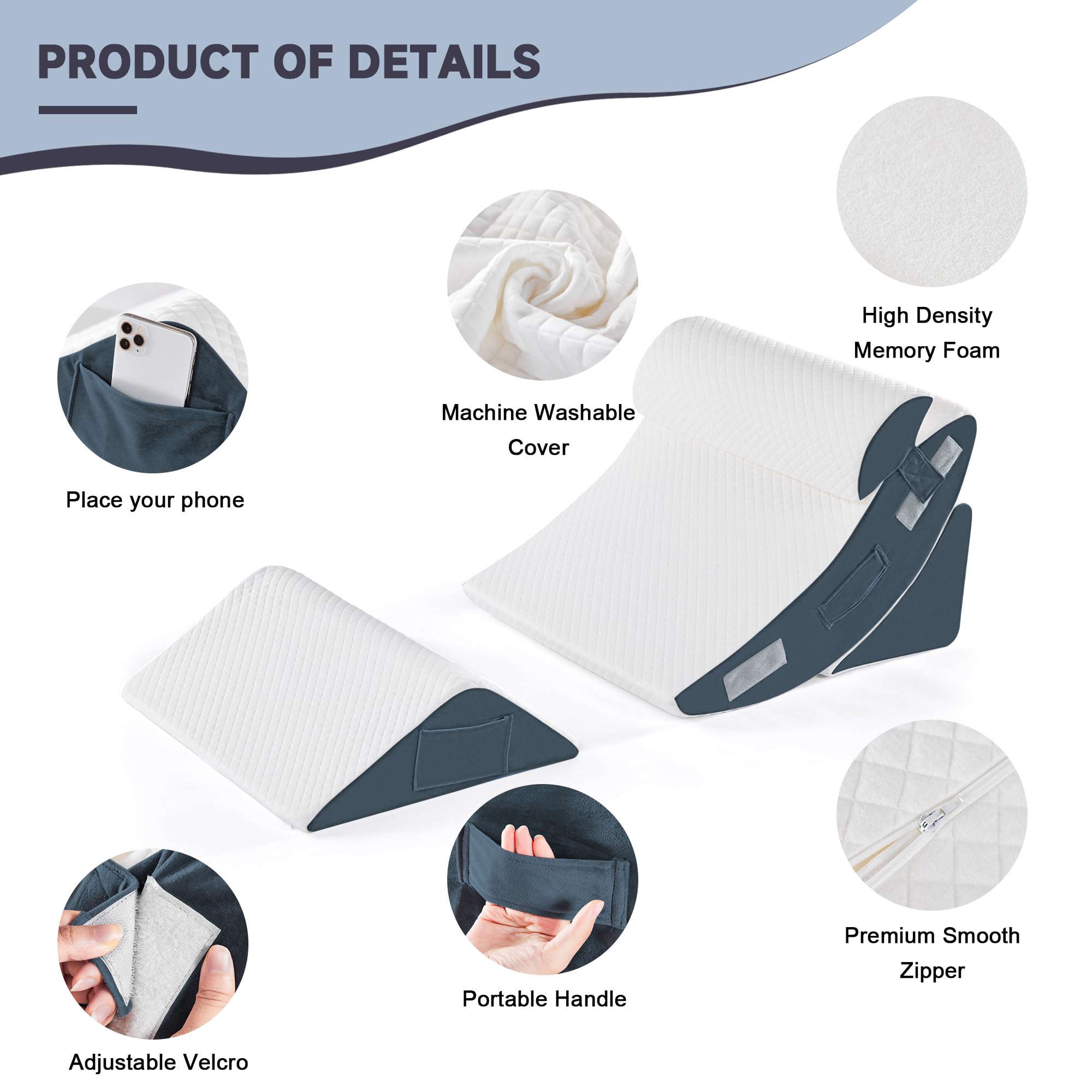 Orthopädische Bett Keil Kissen Set für das Schlafen, Post Chirurgie Schaum Kissen für Körper, Rücken und Beine Schmerzlinderung, Dreieck justierbare Stützkissen mit Säure Reflux Schlafkissen Weiß