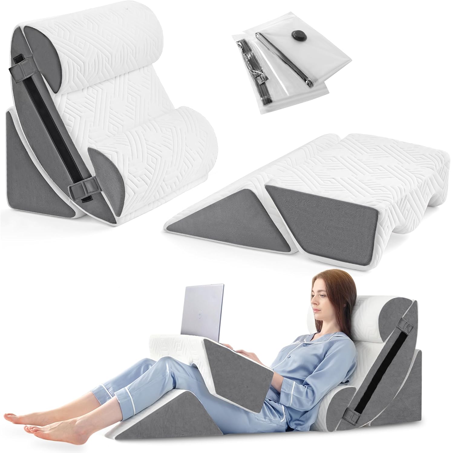 Orthopädisches Bett Keil Kissen Set / Memory Foam zum Schlafen, Rücken- und Beinschmerzlinderung Bequem und justierbare Stützkissen-Anti Schnarchen, Sodbrennen