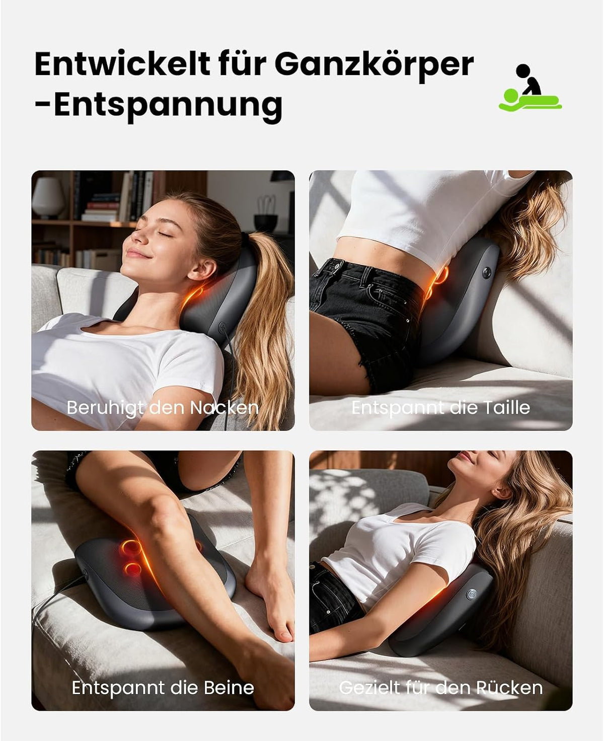 Rückenmassagegerät mit Wärmefunktion, Elektrisches Nackenmassagegerät mit Fernbedienung, Massagegerät für Nacken Schulter Lendenbereich, Entspannung für Zuhause Büro