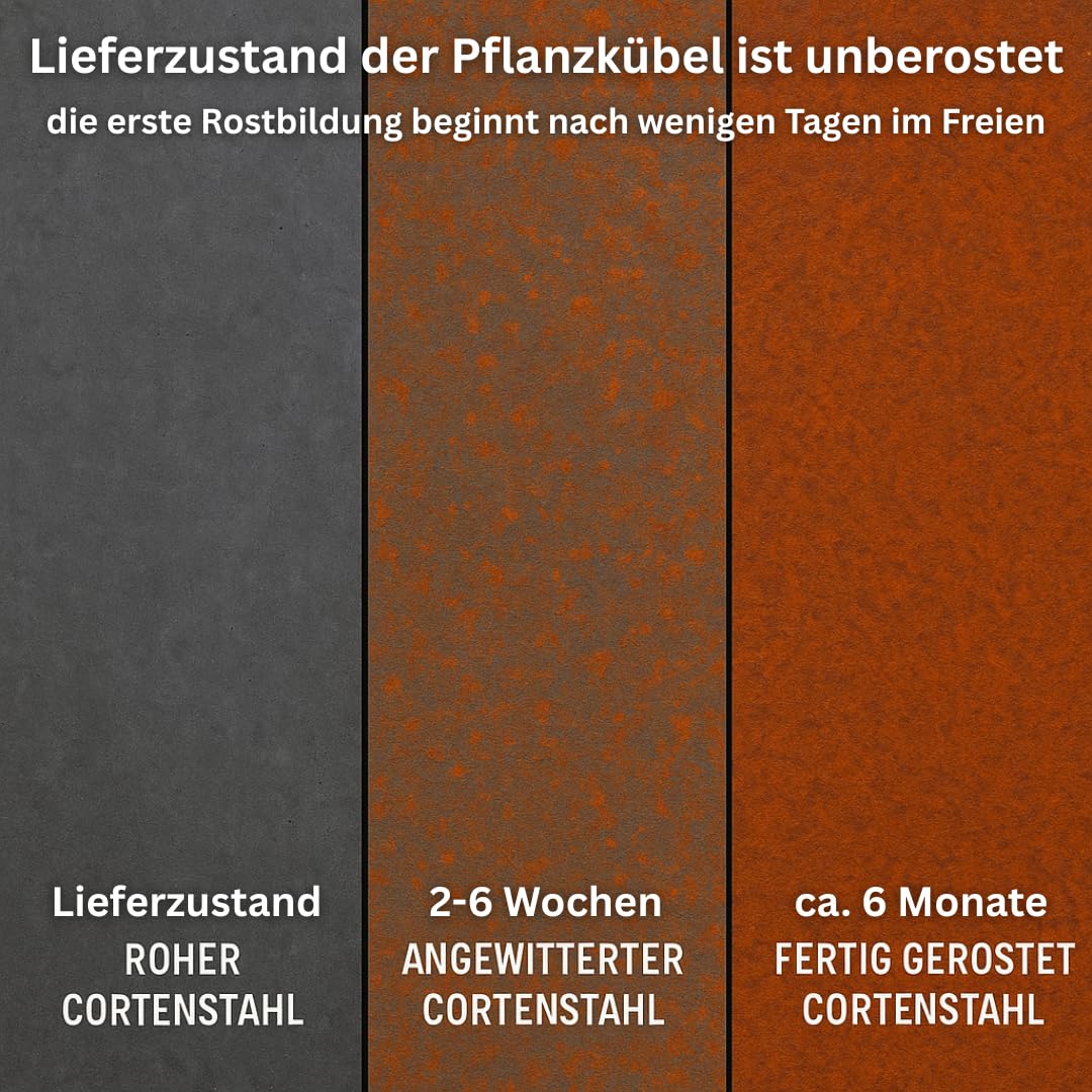 Cortenstahl Pflanzkübel - Blumenkübel quadratisch – wetterfest & langlebig – Garten Terrasse Balkon – Edelrost Pflanzgefäss