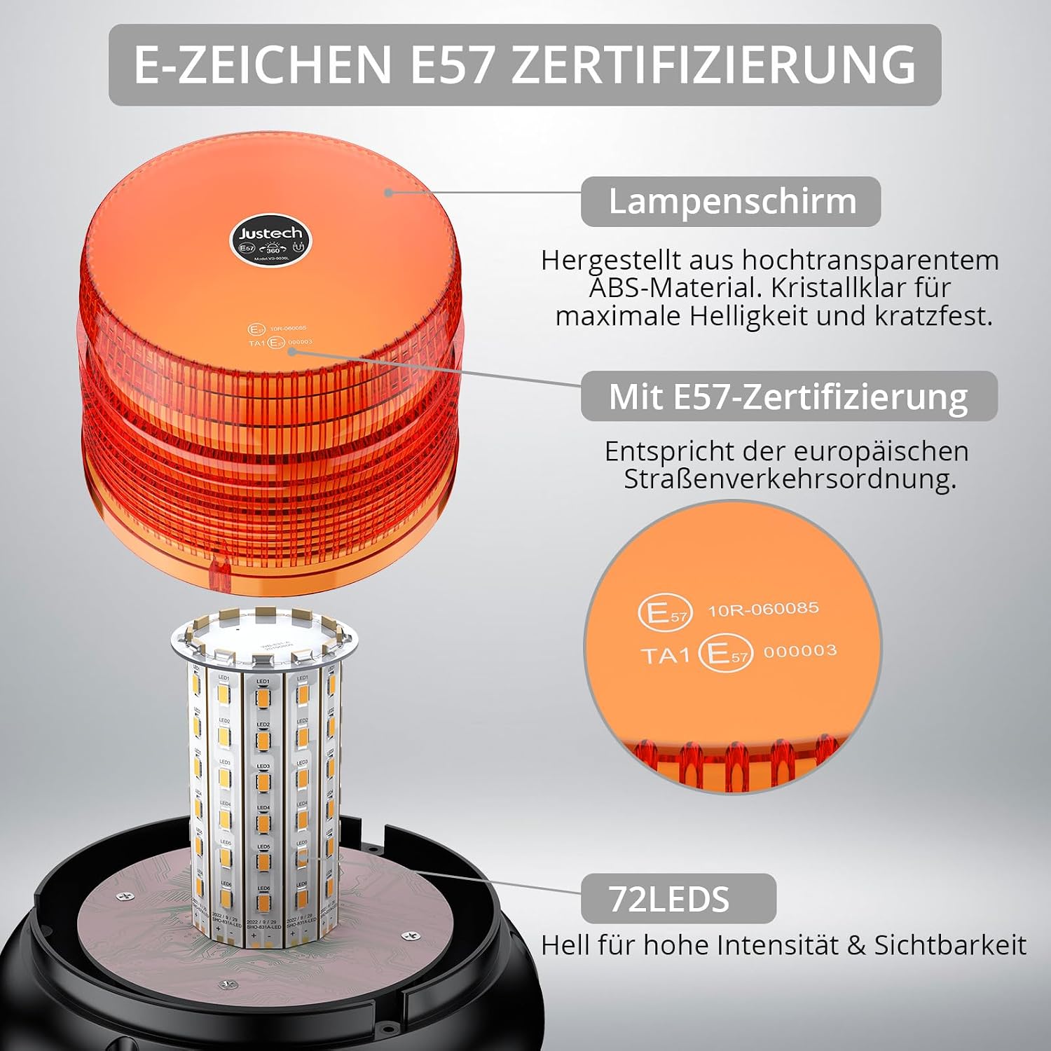 Warnleuchte Rundumleuchte 360° Gelb Blitzleuchte 7 modus mit 5m Netzkabel Doppelter Schraube 12V / 24V Warnlicht mit Magnetfuß Notfallblinklampe Magnet Transparent für Auto LKW usw