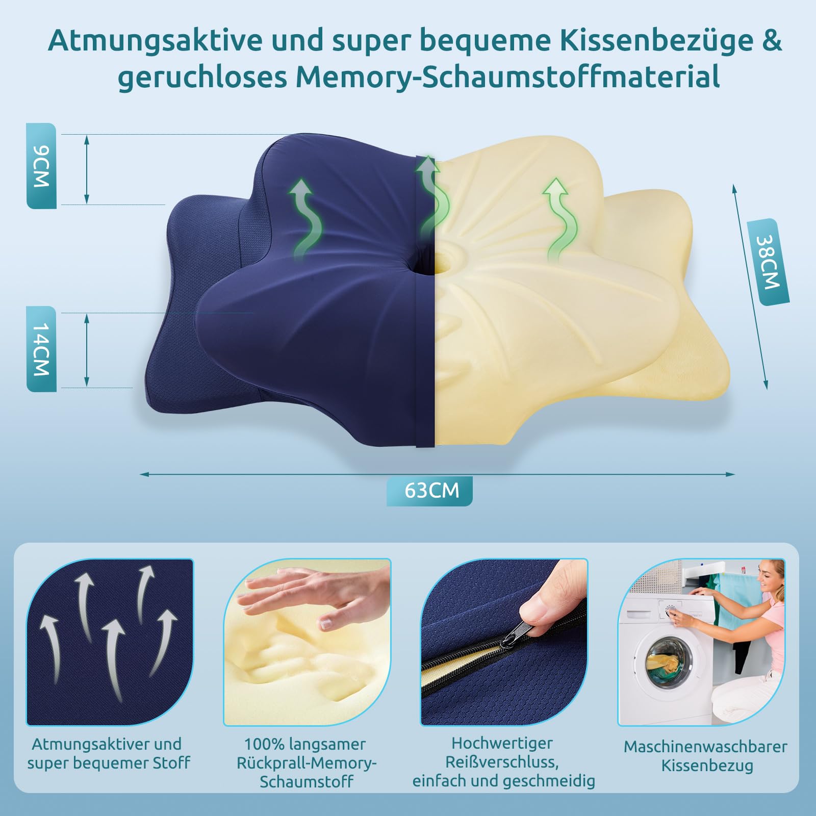Memory Schaumkissen, ergonomisches Halskissen, Seitenschläferkissen für Seiten, Rücken- und Magenschläfer