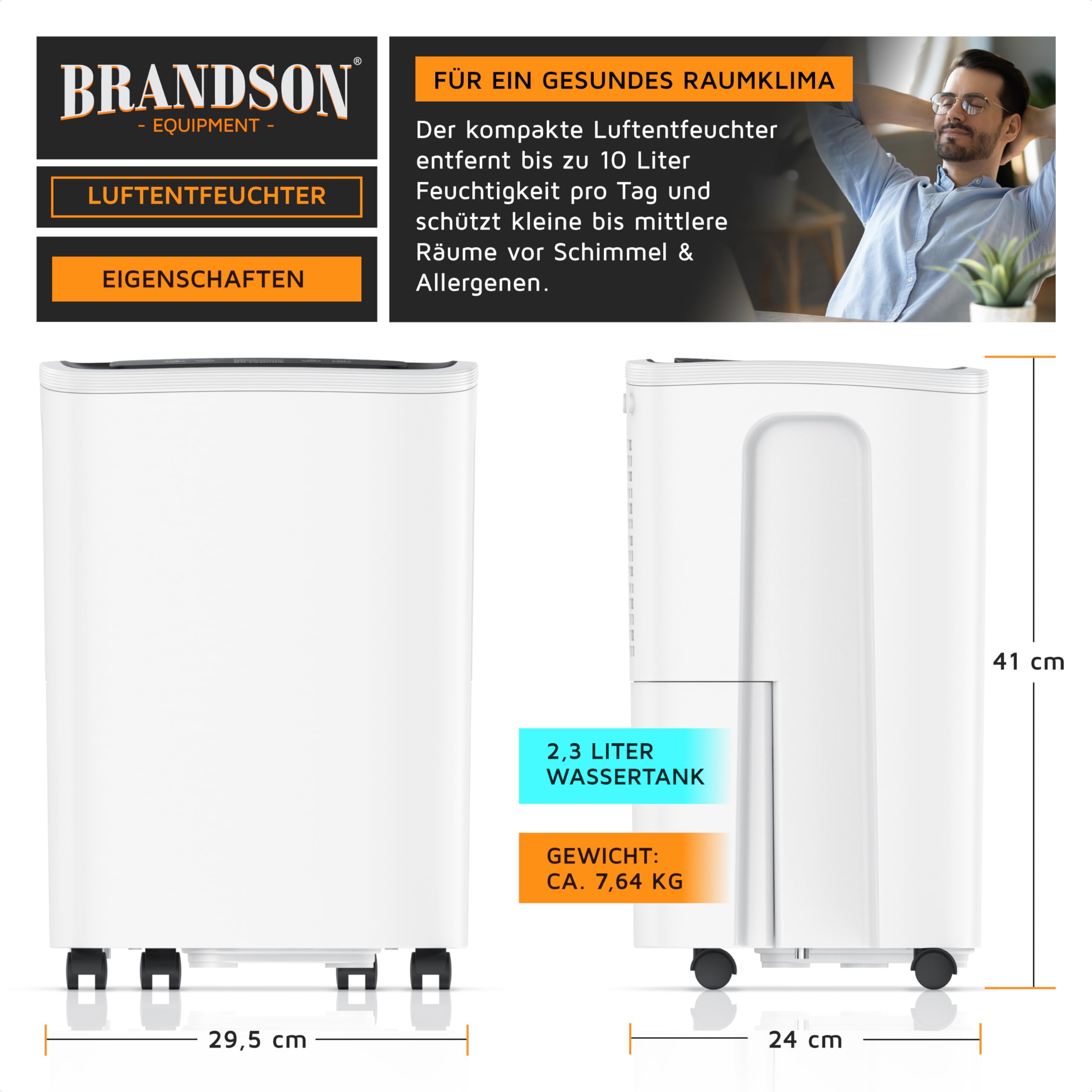 WLAN Luftentfeuchter mit Kompressor elektrisch - 10 Liter - WiFi Dehumidifier Raumentfeuchter – mit App - Schlauch-Entwässerung