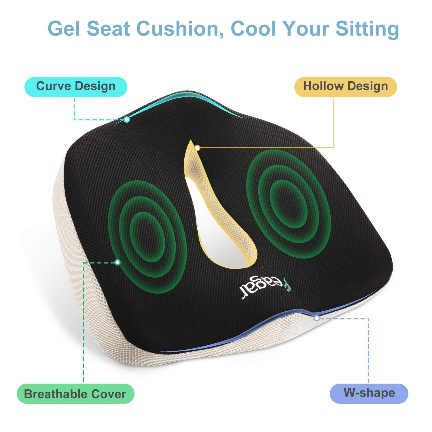 Sitzkissen, Orthopädisches Sitzkissen aus Memory Foam, Ergonomisches Sitzkissen für Bürostuhl /Autositz / Steissbeinkissen Stuhlkissen Sitzkissen Outdoor Zuhause, Schwarz