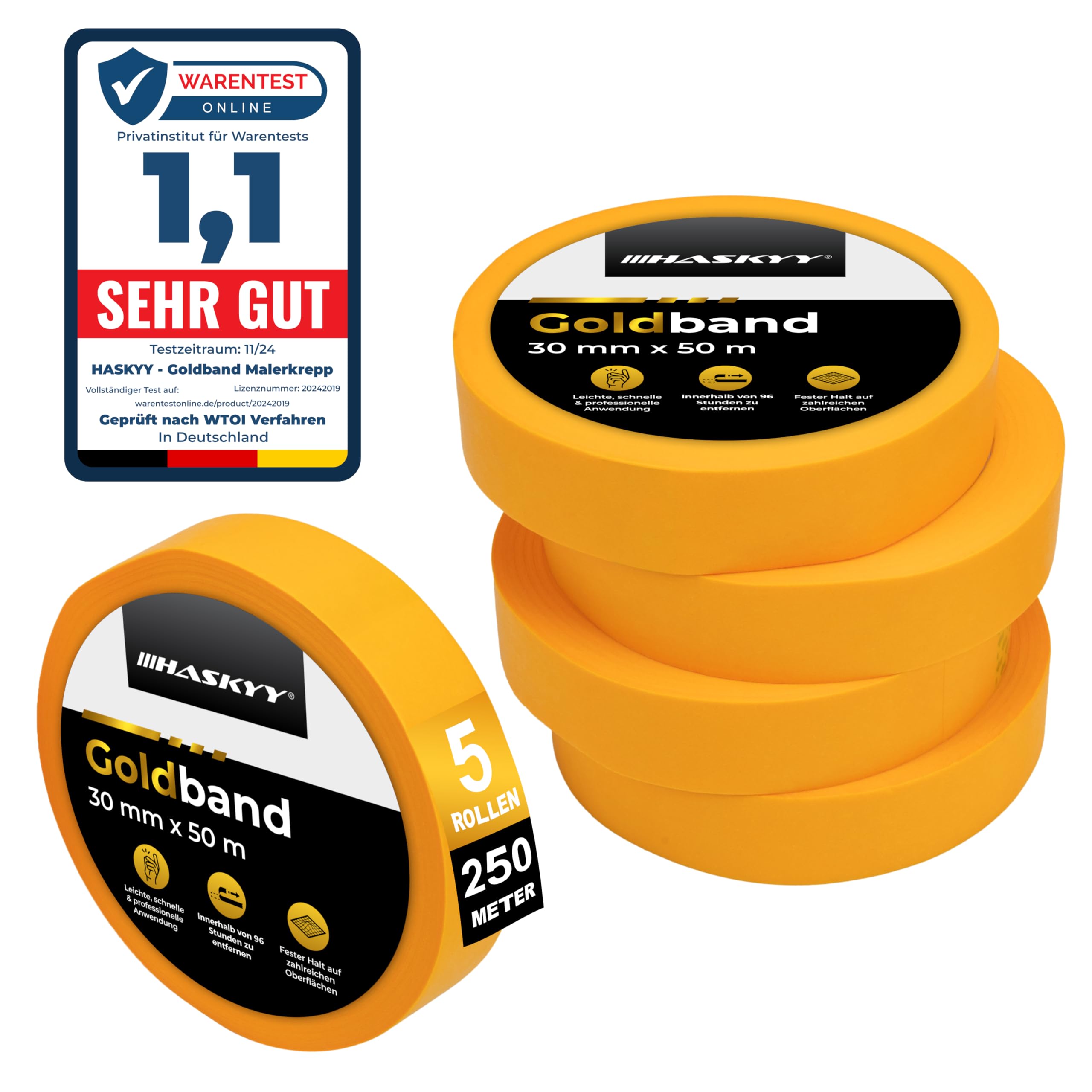 Goldband Malerkrepp Kreppband 3x Malerband 30mm x 50m Profi Abdeckband Malertape Klebeband Washi Tape Gold Papiertape Selbstklebend