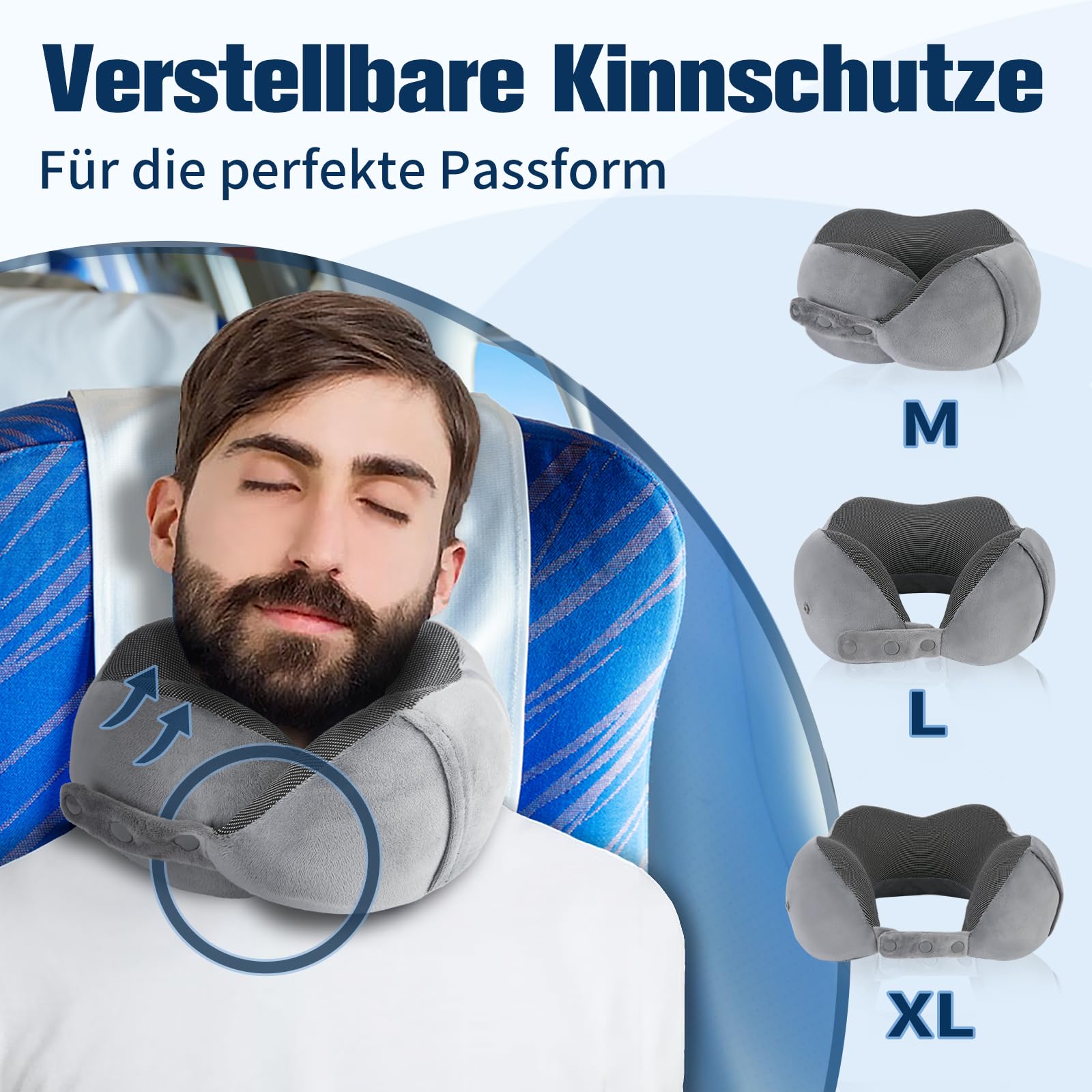 Cirorld Nackenkissen Flugzeug, Nackenhörnchen Erwachsene, Reisekissen Memory Foam, Verstellbares Kompaktes Nackenkissen Reise, Ergonomisches Weich Atmungsaktiv mit Ohrstöpseln, Augenmaske,Tragetasche