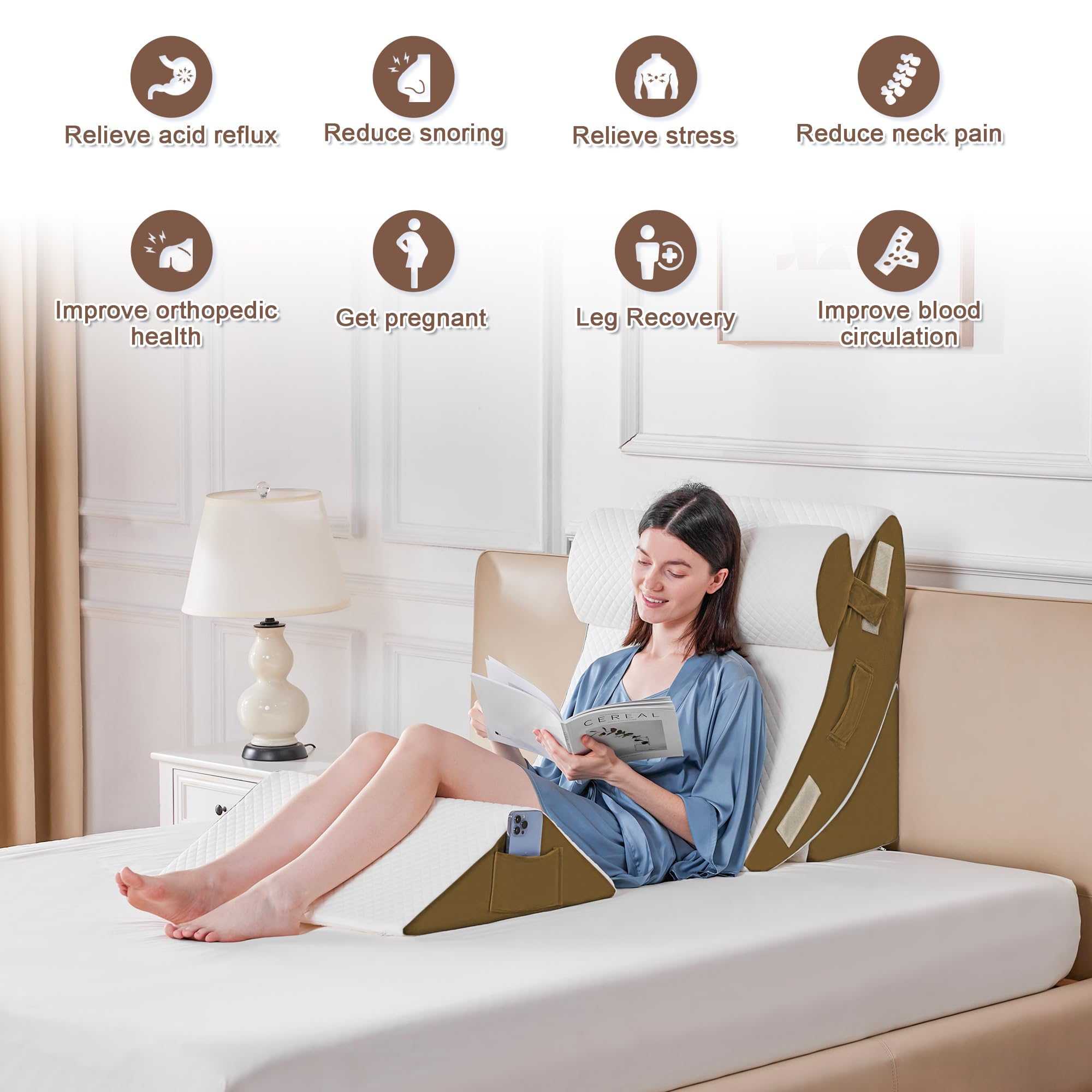 Orthopädische Bett Keil Kissen Set für das Schlafen, Post Chirurgie Schaum Kissen für Körper, Rücken und Beine Schmerzlinderung, Dreieck justierbare Stützkissen mit Säure Reflux Schlafkissen Weiß