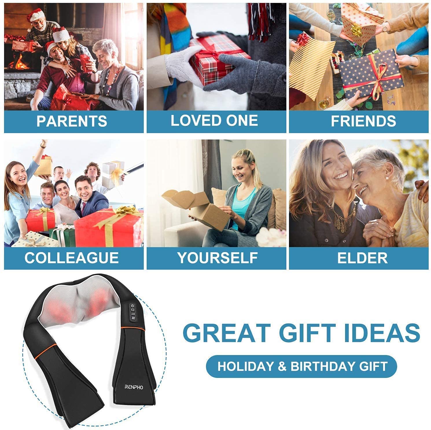 Massagegerät Schulter Nackenmassagegerät mit Wärme, Shiatsu Massagegerät mit 3D-Massage von tiefem Gewebe, Massage für Nacken, Rücken, Beine, Füße, Geschenke für Frauen, Geschenke für Männer