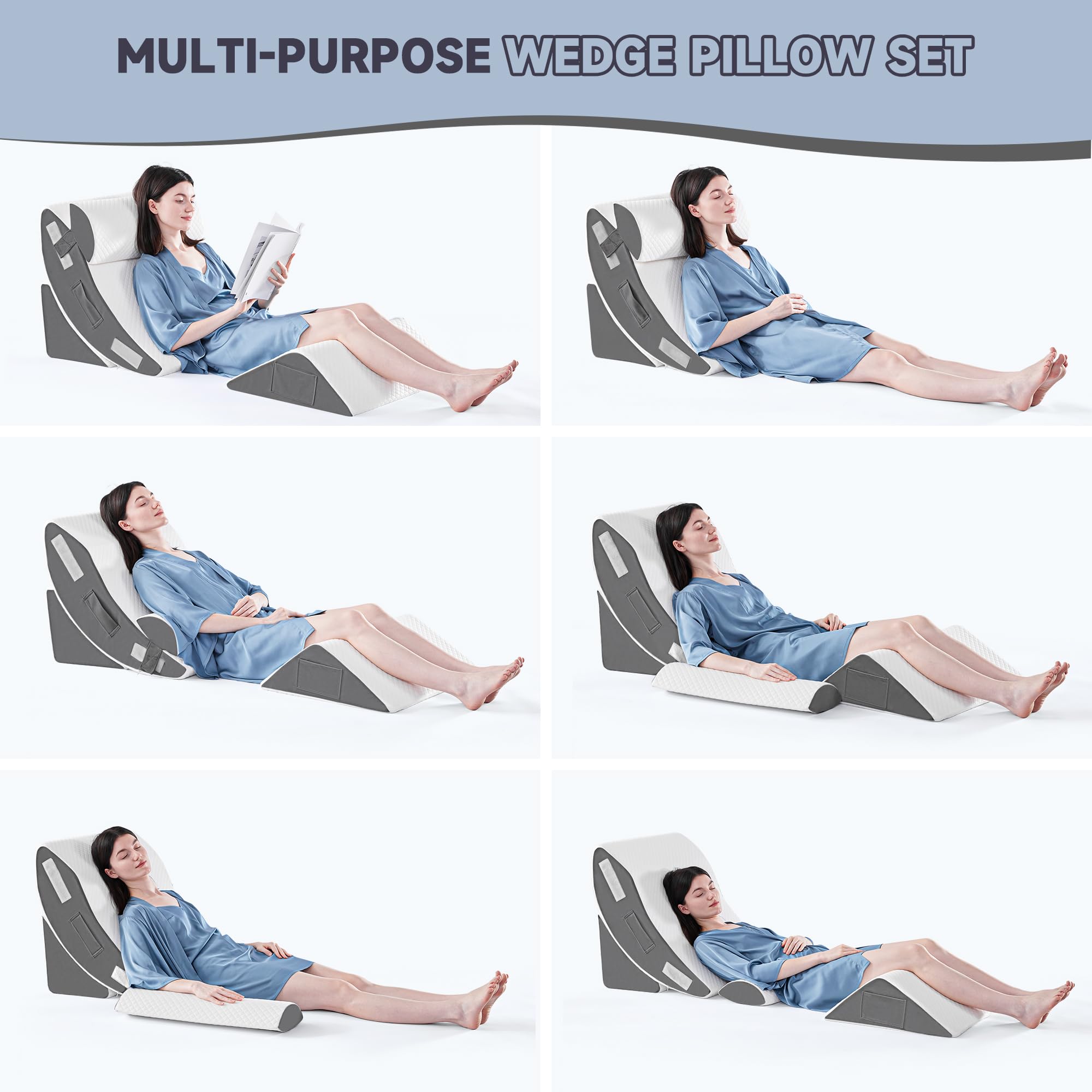 Orthopädische Bett Keil Kissen Set für das Schlafen, Post Chirurgie Schaum Kissen für Körper, Rücken und Beine Schmerzlinderung, Dreieck justierbare Stützkissen mit Säure Reflux Schlafkissen Weiß