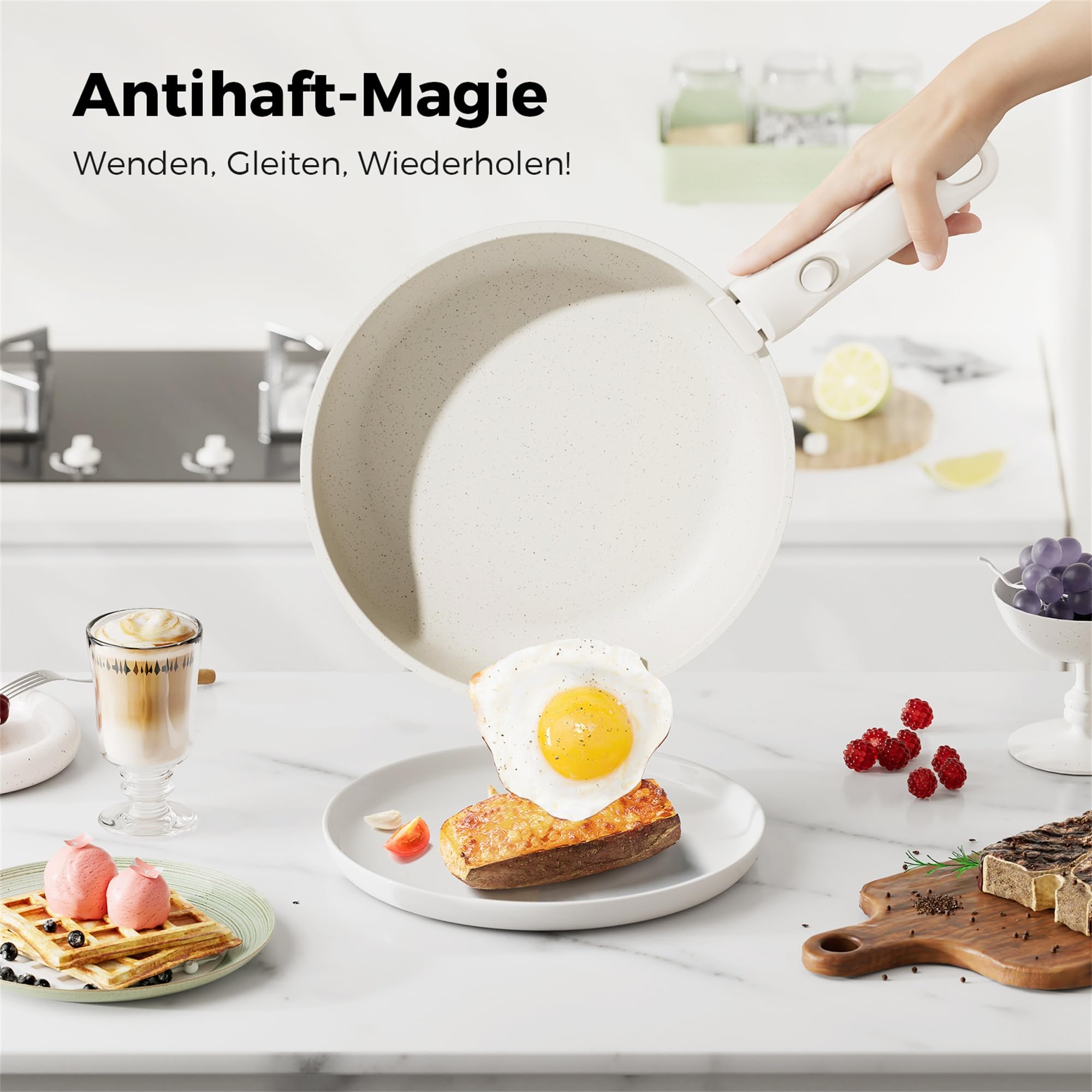 20er Set Kochtopf mit Anti-Haft-Beschichtung, abnehmbare Griffe, geeignet für Induktionskocher, Ofen bis 230 °C, Geschirrspüler sicher / NEU & OVP!