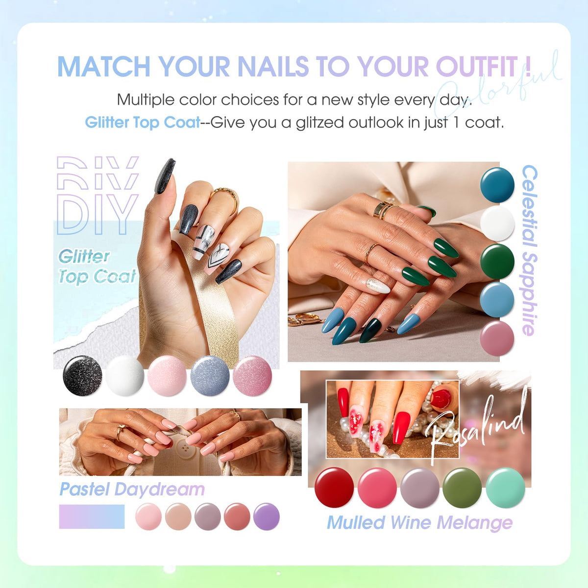 UV Nagellack Set Weiß Rosa Violett Rot Grün Blau Gel