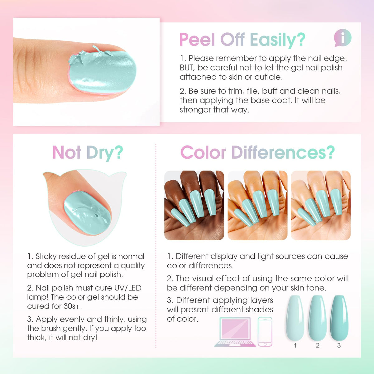 UV Nagellack Set Weiß Rosa Violett Rot Grün Blau Gel