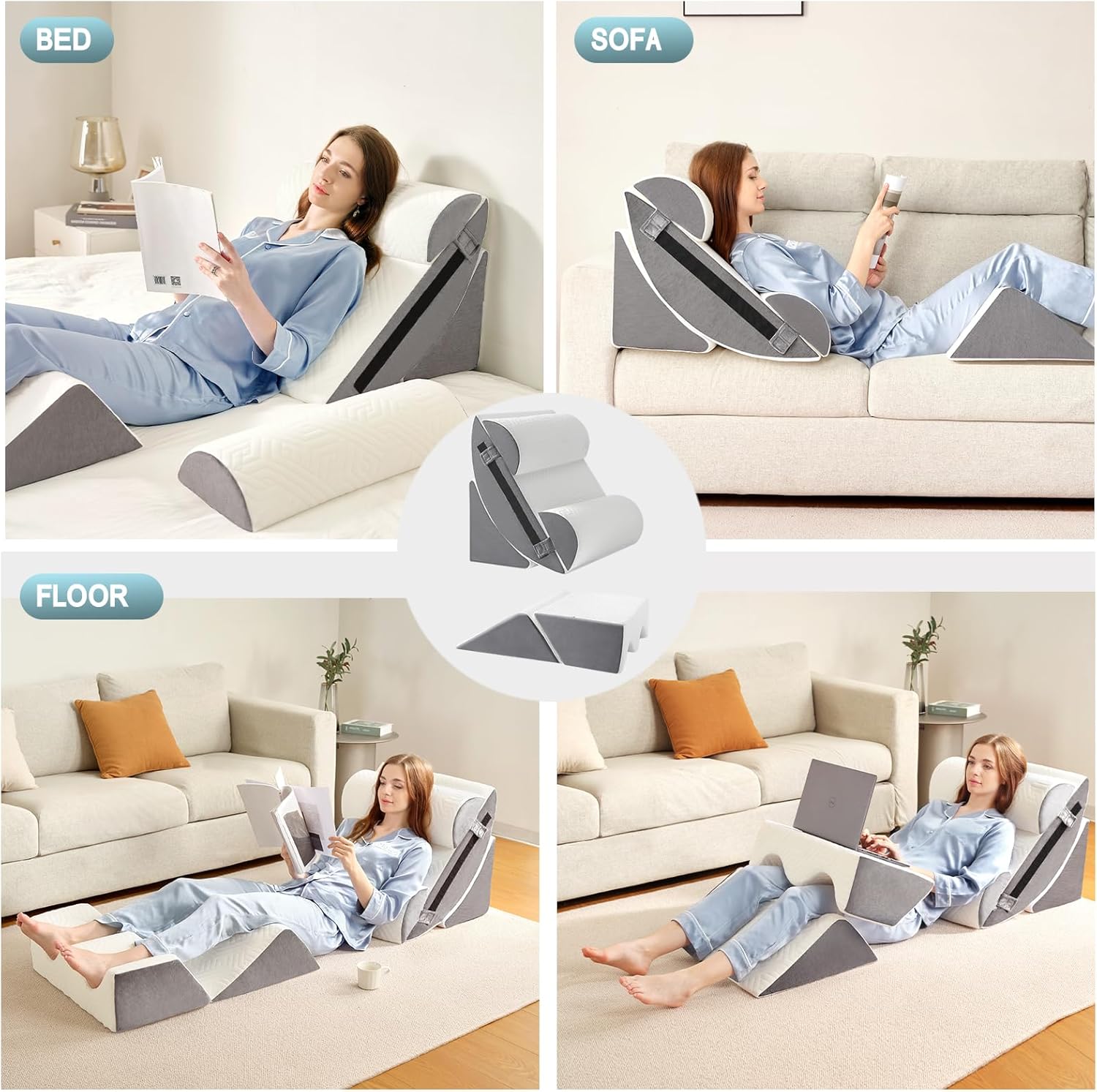 Orthopädisches Bett Keil Kissen Set / Memory Foam zum Schlafen, Rücken- und Beinschmerzlinderung Bequem und justierbare Stützkissen-Anti Schnarchen, Sodbrennen