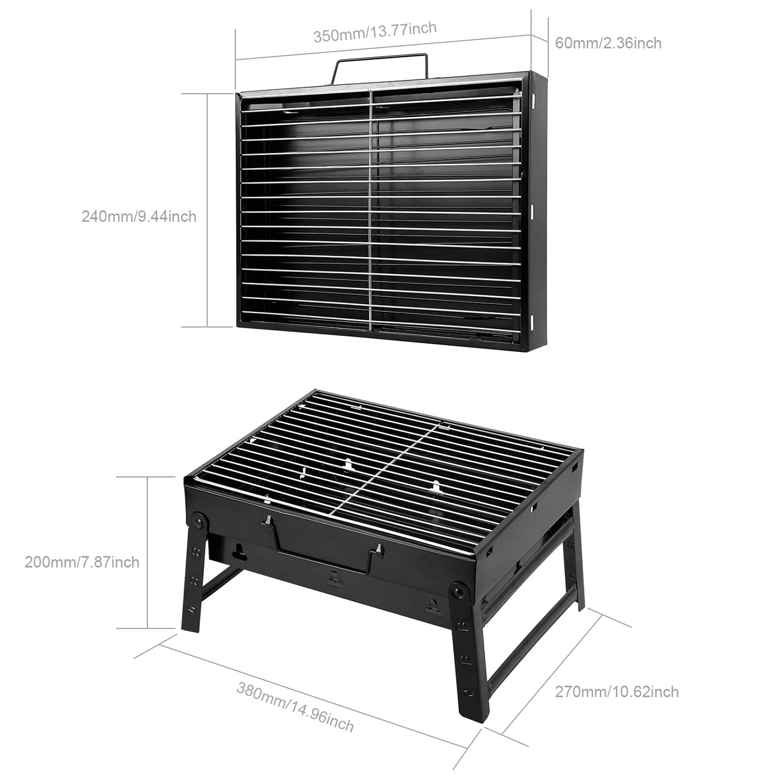 Holzkohlegrill Picknickgrill Edelstahl Kleiner Grill Portabler Campinggrill Abnehmbare BBQ Grills für Outdoor Garten Party