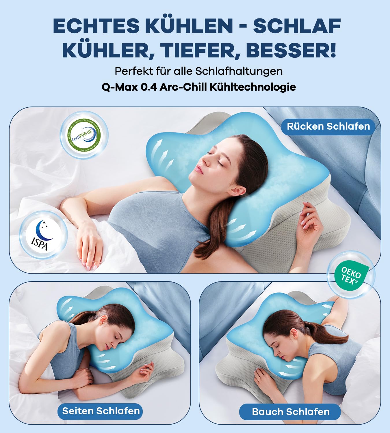 Memory Schaumkissen, ergonomisches Halskissen, Seitenschläferkissen für Seiten, Rücken- und Magenschläfer
