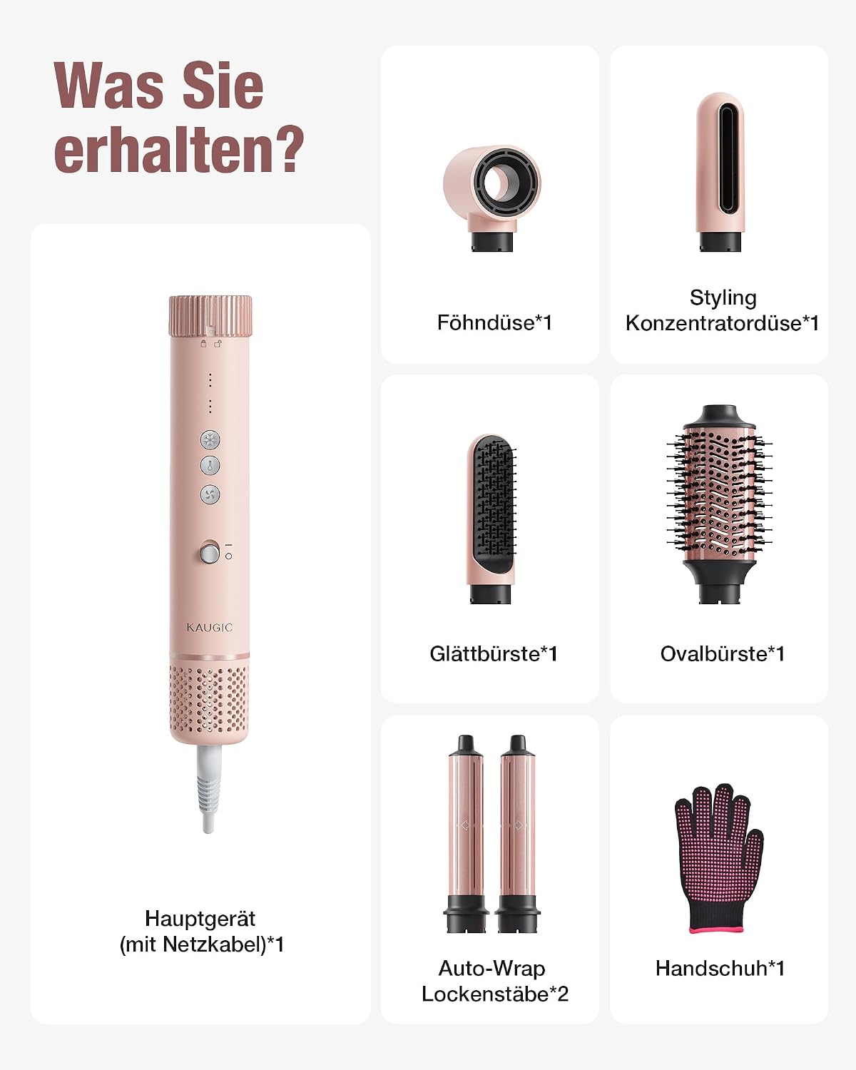 6-in-1 Hairstyler, Airstyler, Lockenstab, 110000 U/Min Hochgeschwindigkeit Lonen Föhn Locken oder Glätten, Föhnbürste Warmluftbürste Rundbürstenföhn Lockenföhn Haartrockner- Rosa