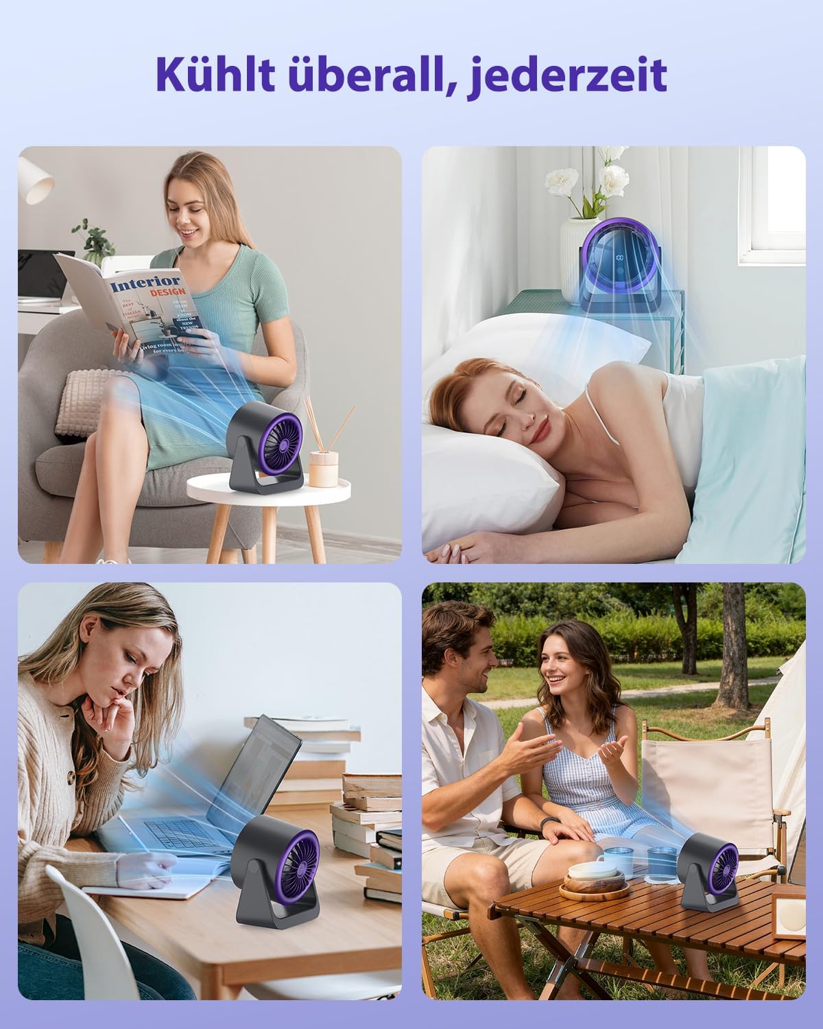 Leiser Turbo Tischventilator mit Digitalem LED-Display, 100-stufig einstellbar & 360° neigbar - 3600mAh USB-wiederaufladbar - Ideal für Büro, Schlafzimmer, Zuhause & Outdoor