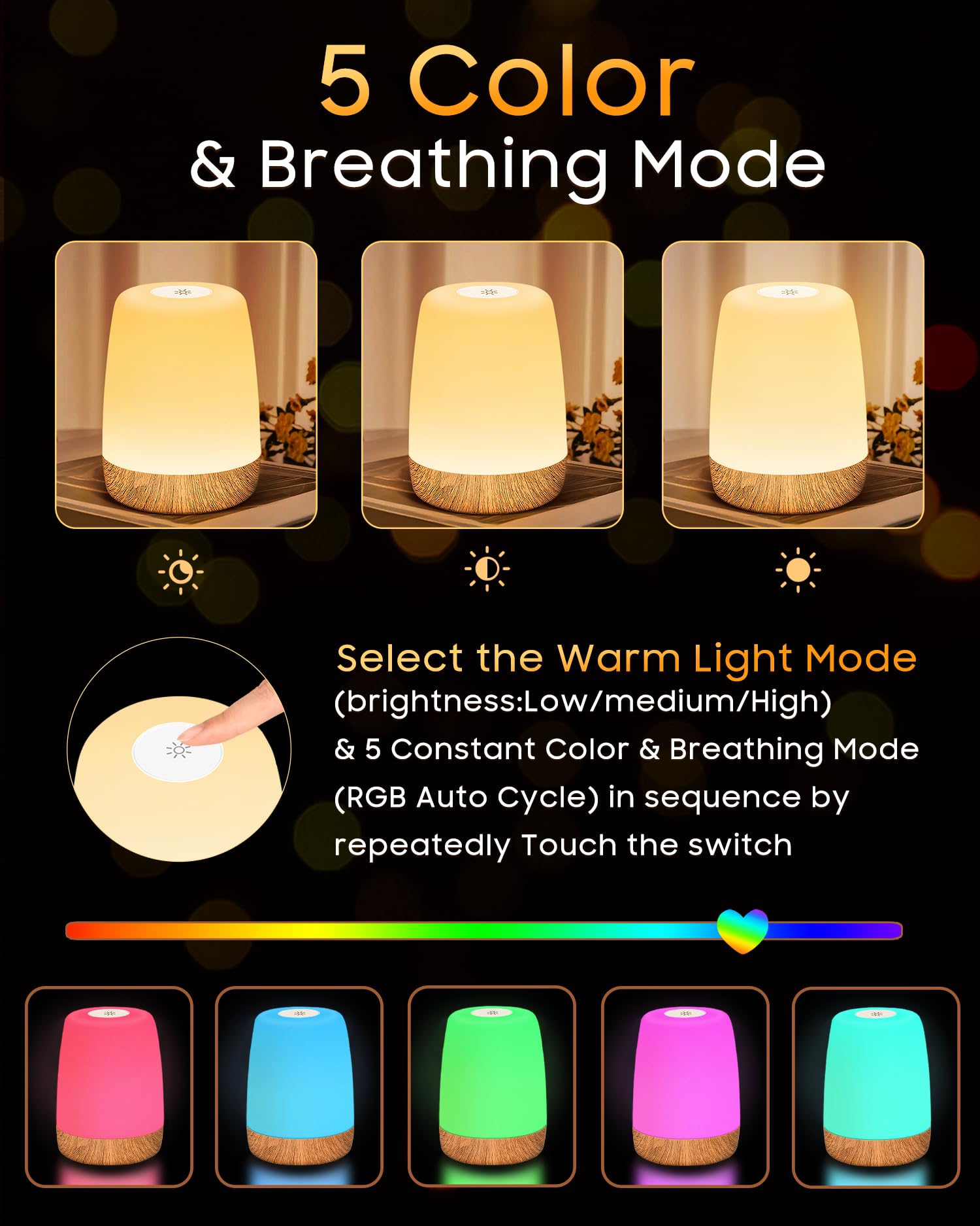 Tischlampe Drahtlose LED - Nacht Tisch - Lampe Touch Dimmbar mit warmem Licht & 256 RGB Farbwechsel, Lampenbatterie Wiederaufladbares Stilllicht Dimmbar mit Timer, Nachtlicht für Kinder