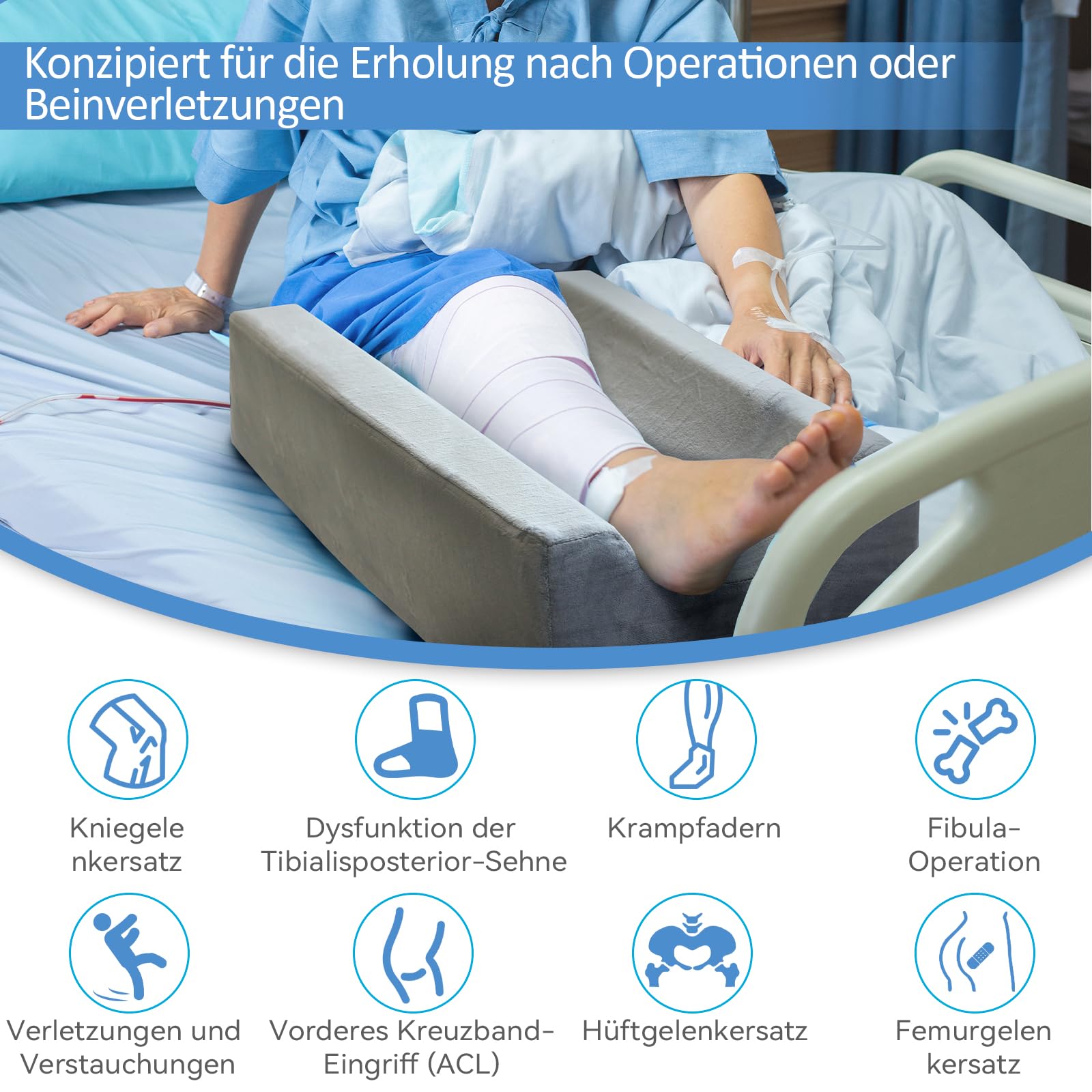 Höhenverstellbare Venenkissen Beinhochlagerungskissen Einsatz Post-Op./Verletz./Ruhe, Beinkissen aus Memoryschaum mit 3 Griffen und Einsetzbarem Polstereinsatz, Waschb. Samtbez