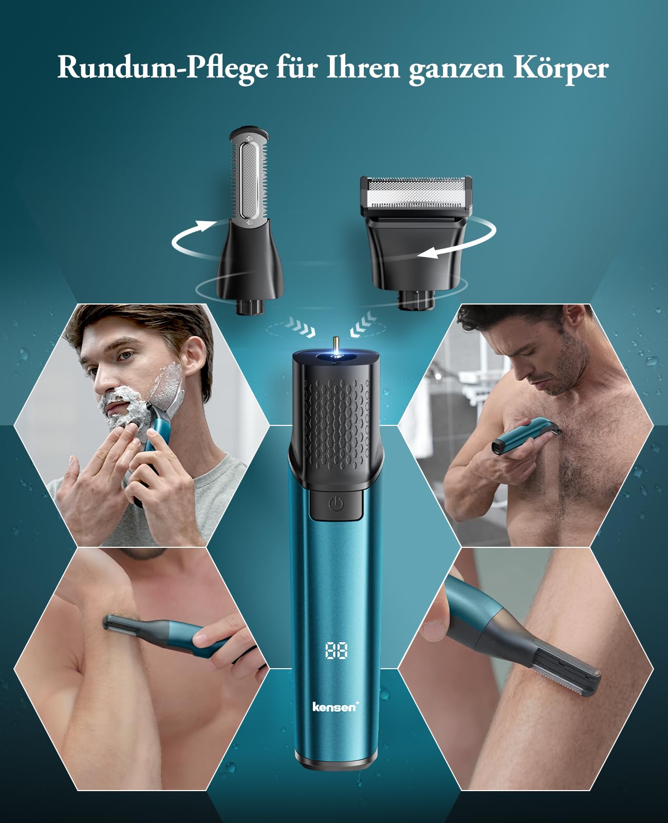 Intimrasierer Mann, kensen 2 in 1 Rasierer Herren Intimbereich Wasserdicht Körperrasierer Herren Typ-C Bodygroom Herren Nass Trocken Intim Rasierer Männer Beine Brust Achselhöhle Leiste Aufsteckkämme