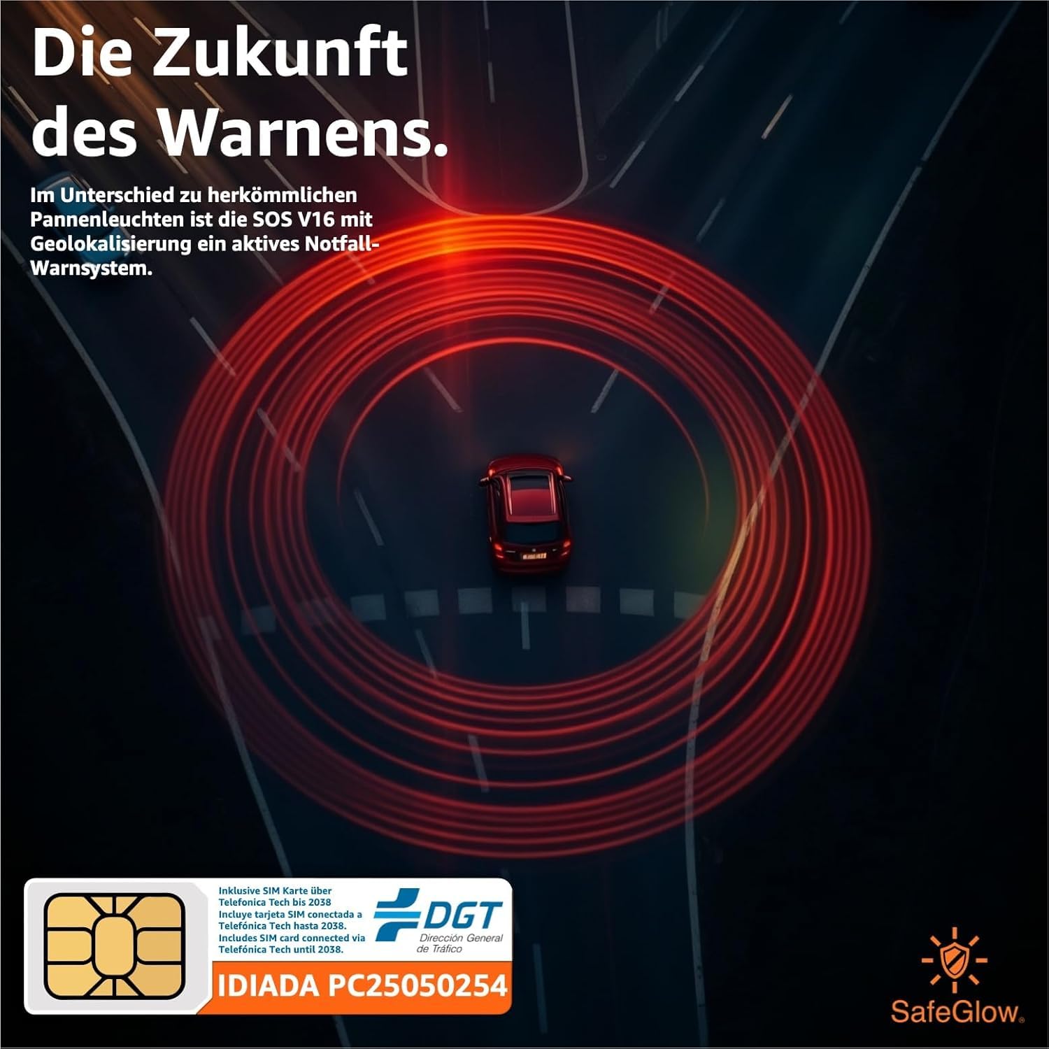 Warnleuchte V16 Notlicht 2026 IDIADA Zulassung Nr. PC21020060 - Warndreieck - Pannendreieck - EU Zulassung - für Auto & Motorrad