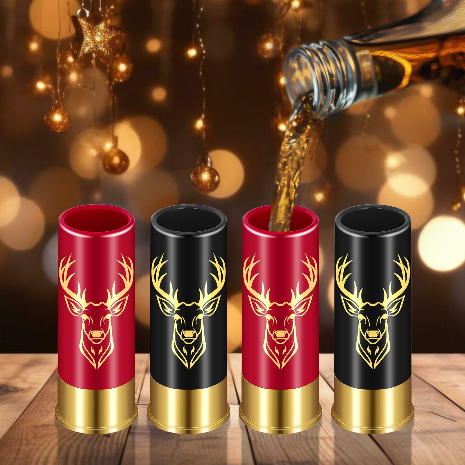Schnapsgläser mit Hirschkopf, Grosspackung mit Geschenkbox, für Männer und Frauen, Hochzeitsfeier, Vatertag, Geschenke für Jäger, 12 GA Hirschjagd, Kleine Schnapsbecher, 45 ml, Plastik, Schwarz