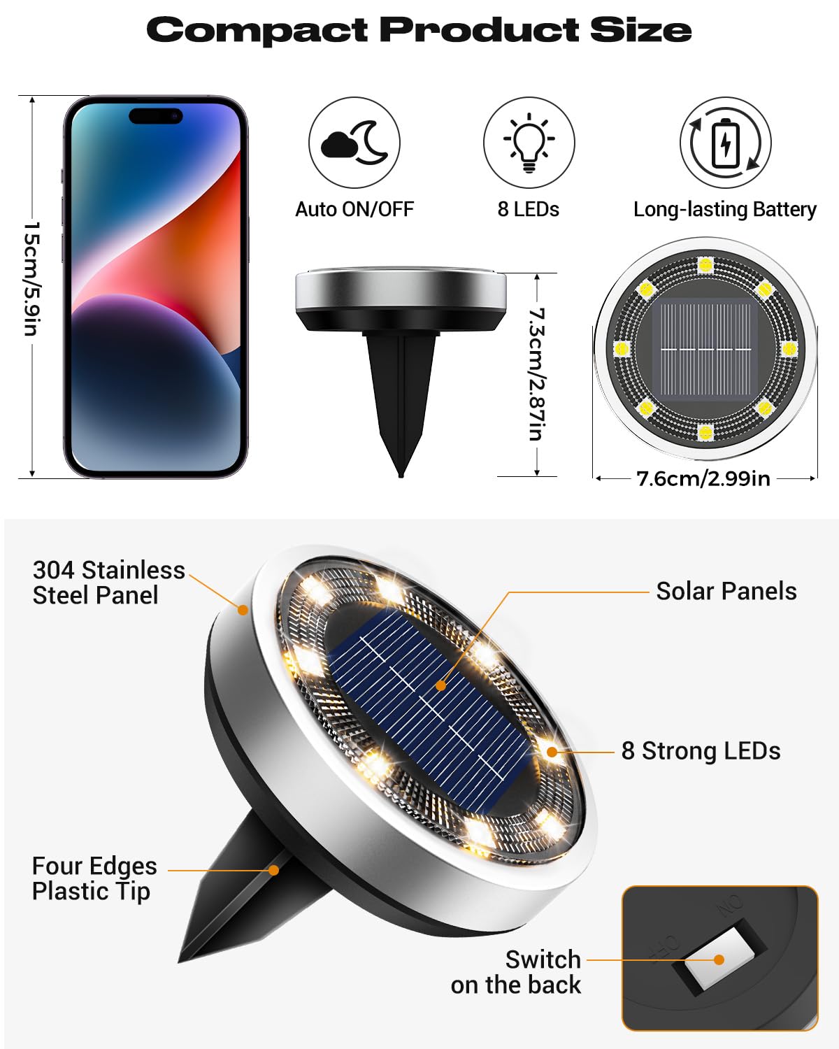 Solar Bodenleuchten Aussen, 8 LED Gartenbeleuchtung Solar Wasserdicht Boden Solarleuchten, Solarlampen für Außen Garten Rasen Auffahrt Gehweg