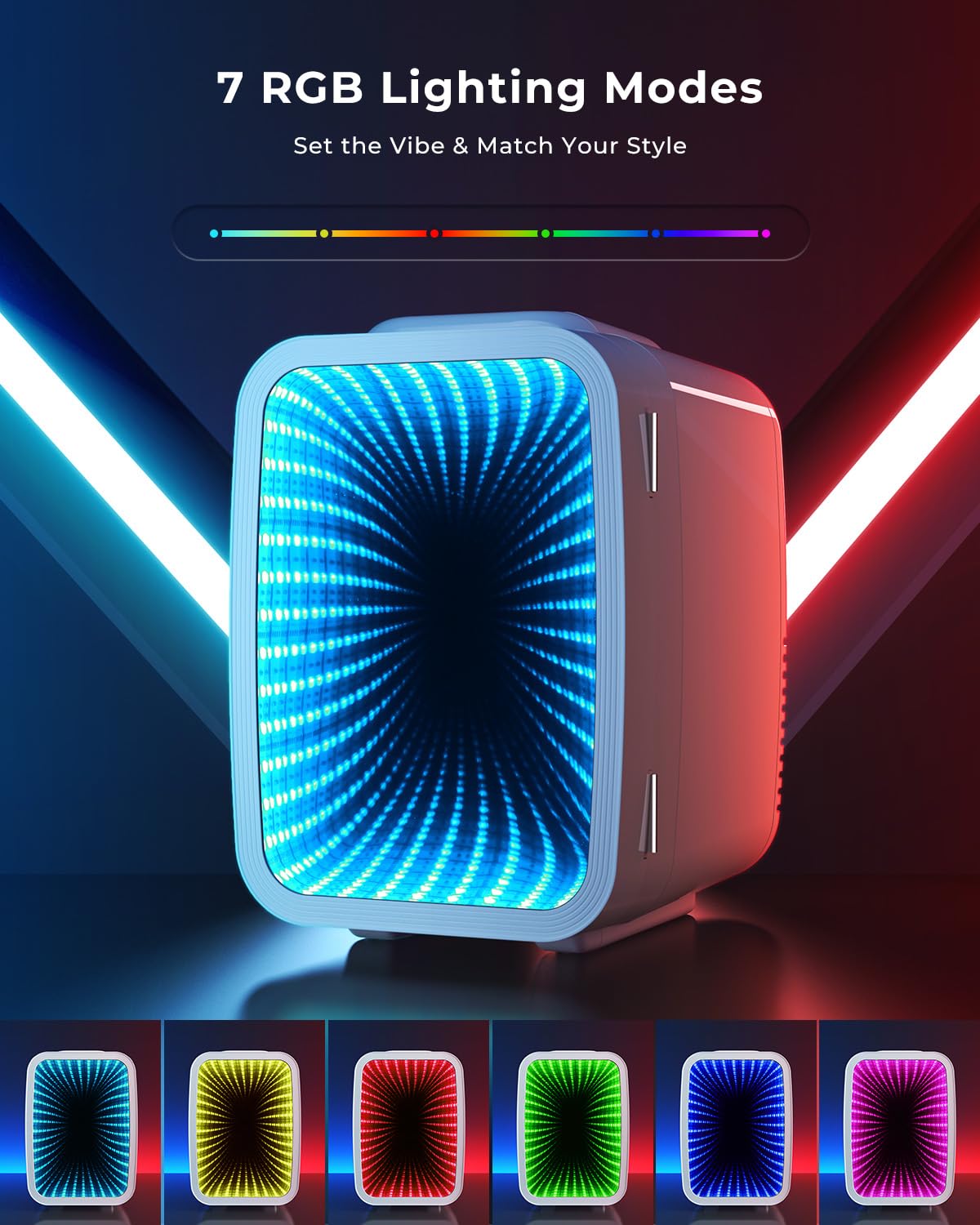 Mini Kühlschrank, 4L / 6 Dosen Leise Minikühlschrank, 7 RGB Lichtmodi, 2in1 Kühl- und Warmhaltefunktion für Getränke & Skincare, AC 220V / DC 12V, Mini Fridge für Gaming, Büro, Auto (Schwarz)