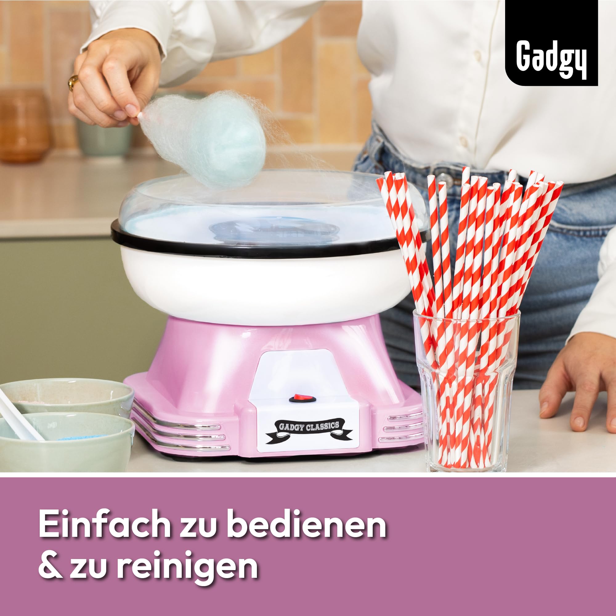 Zuckerwattemaschine für zuhause - Zuckerwatte Maschine für Zucker oder Bonbons - Cotton Candy Machine - Zuckerwatte für Kinderfest, Geburtstag und Party - Rosa