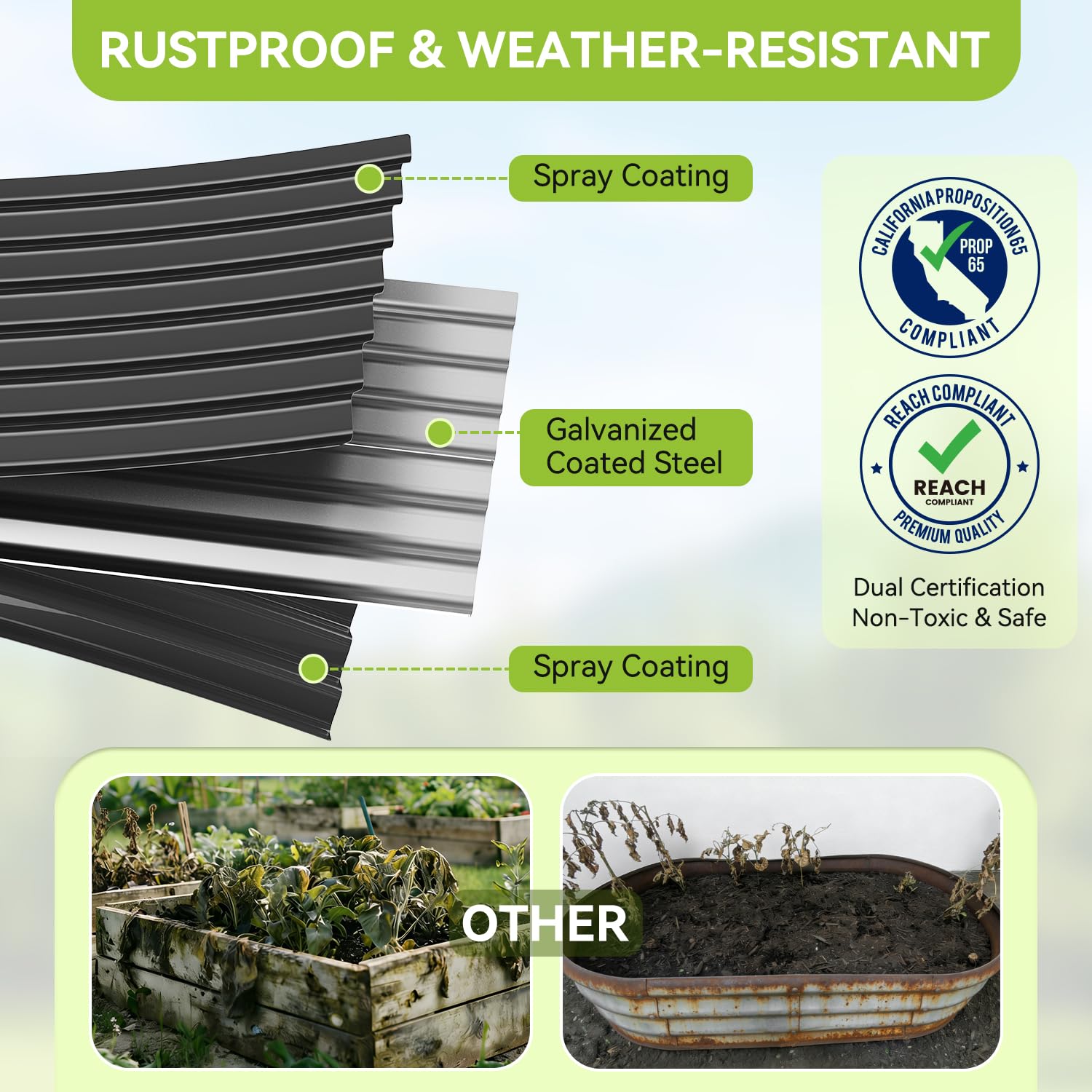 Hochbeet Metall Pflanzenbeet 180x90x60cm, Wetterfestes Stahlblech Hochbeete für Gemüse Erhöhte Extragroße, Gemüsebeet Pflanzkasten Frühbeet Gartenbeet Pflanzkübel Blumenkasten für Garten