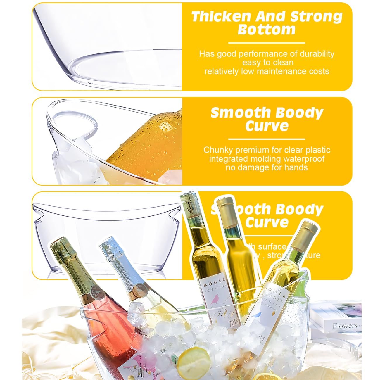 8L Eiseimer, Champagnereimer, Eiseimer, Weinkühler, Champagnerkühler, großer Eiseimer, Küchenobst und Gemüselagerbehälter (Clear)