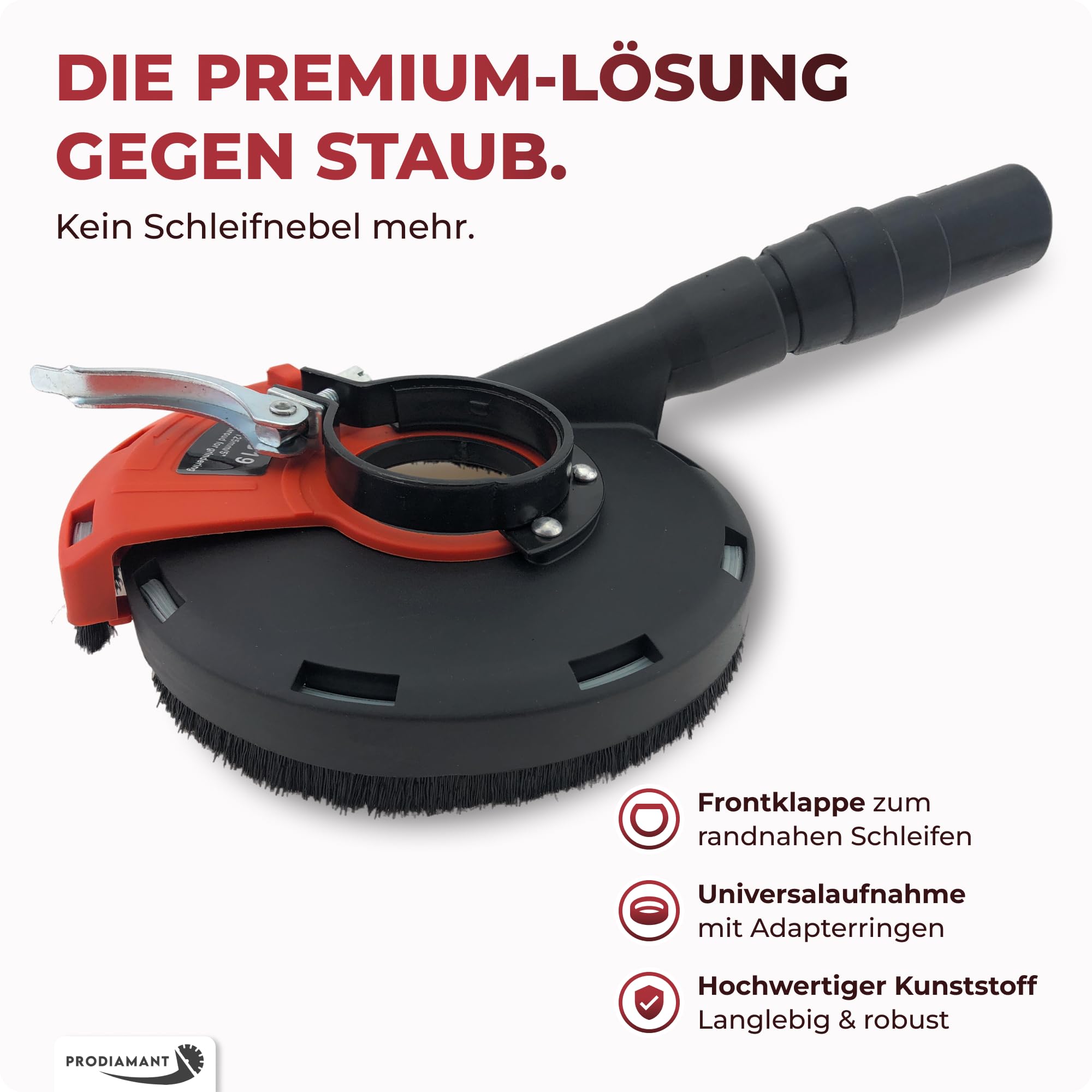 Absaughaube für Winkelschleifer - mit Bürstenkranz - Staubfreies Arbeiten - Premium-Werkzeug mit Diamant-Schleiftopf - 125mm