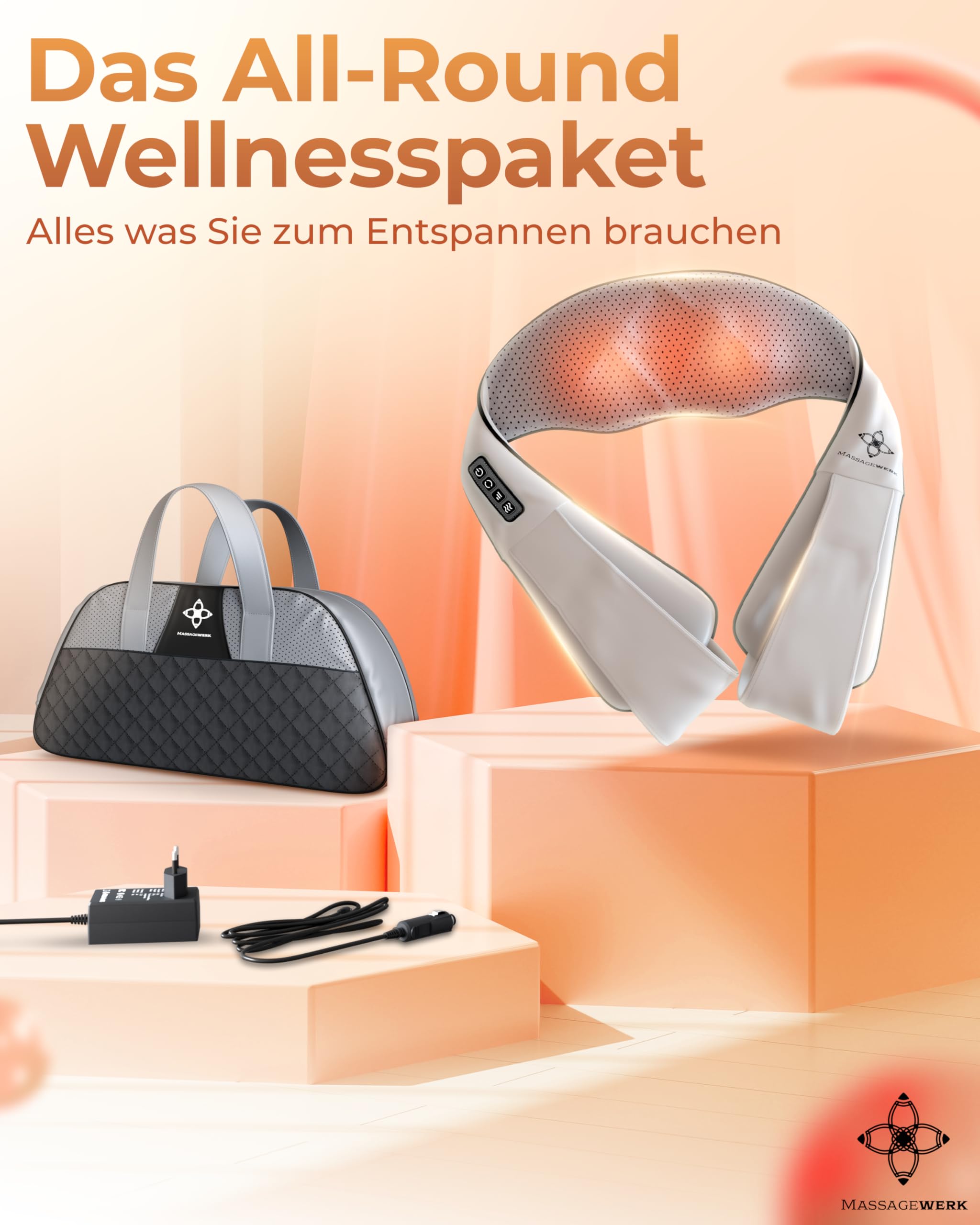 Shiatsu Rücken- und Halsmassagegerät / Elektrischer Nackenmassagegerät mit Wärmefunktion / Ergonomisch, Ideal zur Linderung von Muskelverspannungen und Schmerzen