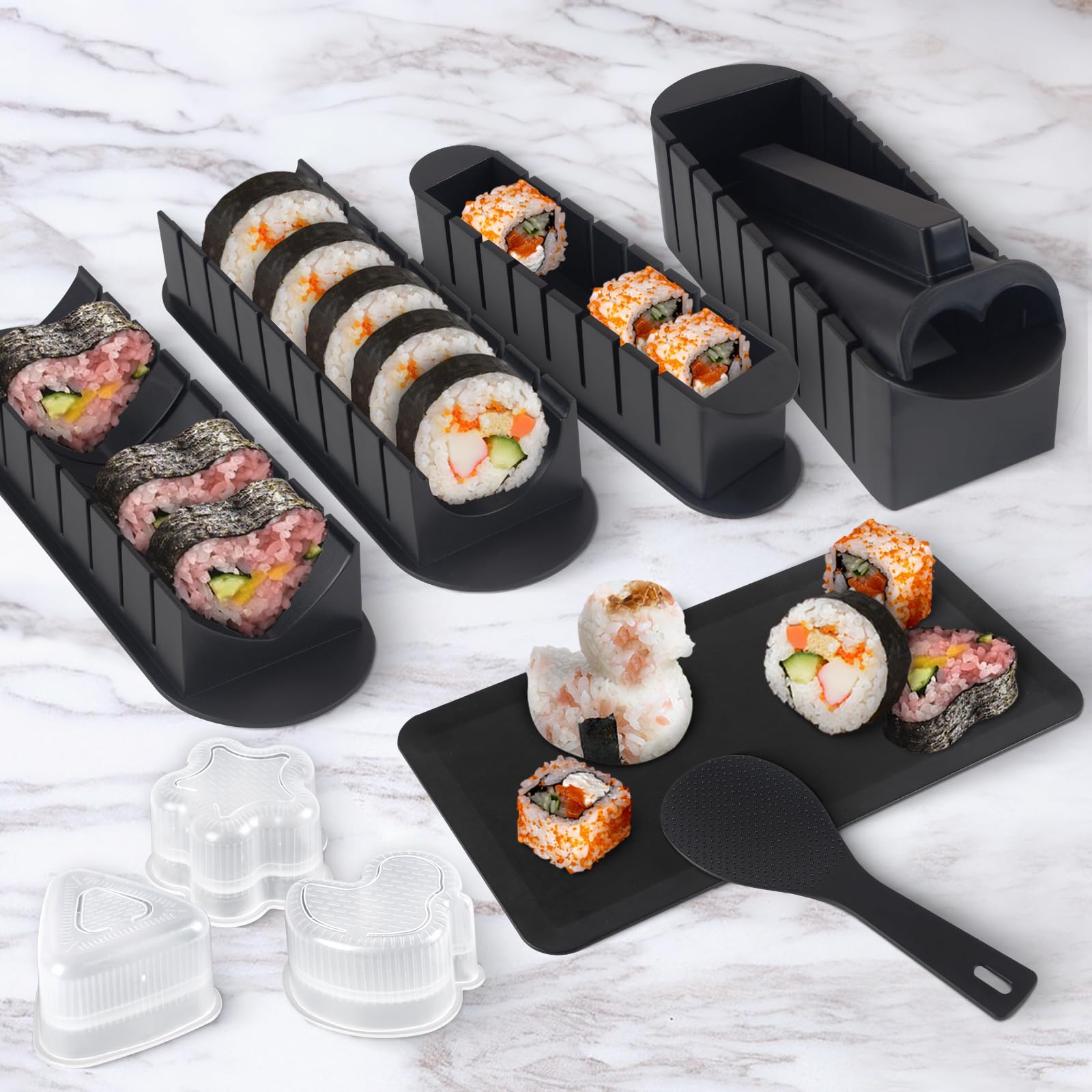 Sushi Set, 20-teiliges Kit für Anfänger, um sich selbst Sushi zu machen, Sushi-Platte mit Reisrollenformen, Gabel, Messer, Rollmatte, Sticks