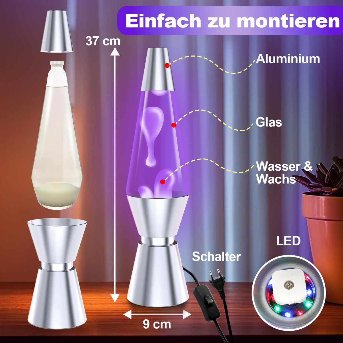 Lavalampe Große mit 17 Farbwechsel und Fernbedienung 40 cm