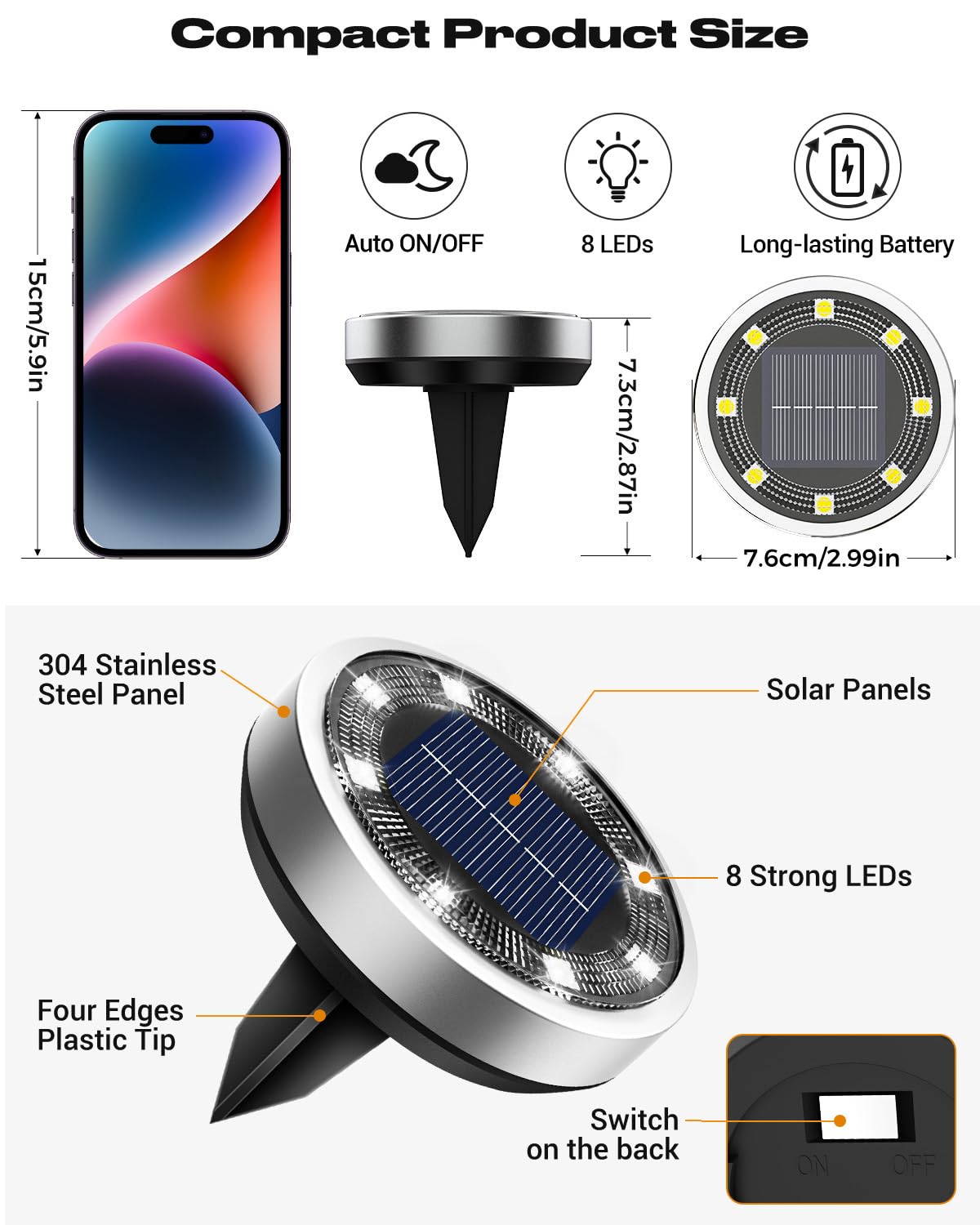 Solar Bodenleuchten Aussen, 8 LED Gartenbeleuchtung Solar Wasserdicht Boden Solarleuchten, Solarlampen für Außen Garten Rasen Auffahrt Gehweg