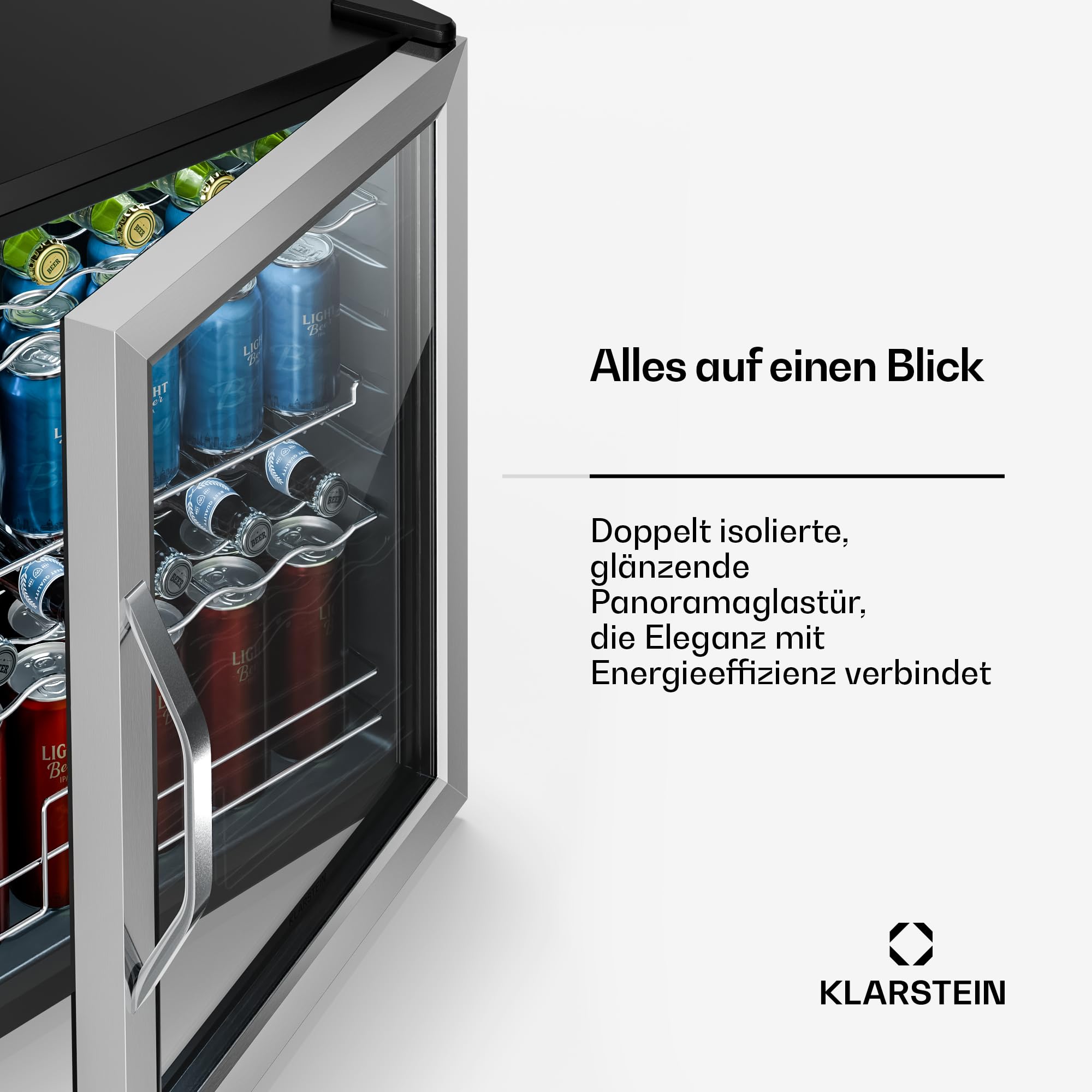 Beersafe Getränkekühlschrank 60 L – Mini Kühlschrank mit Glastür, Kupfer | LED-Beleuchtung, herausnehmbare Metallablagen, leise, Flaschenkühlschrank für Getränke & Dosen