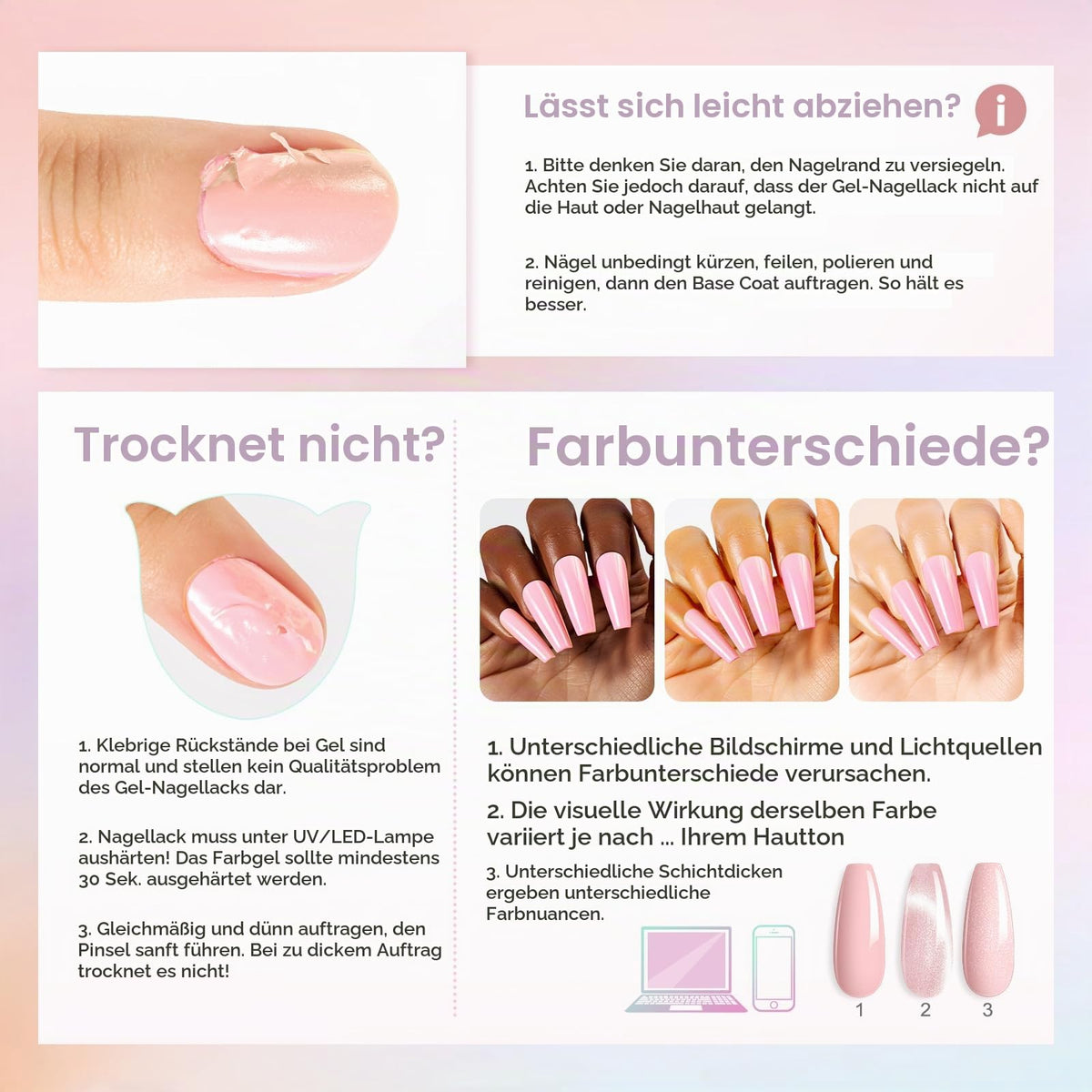UV Nagellack Set Weiß Rosa Violett Rot Grün Blau Gel