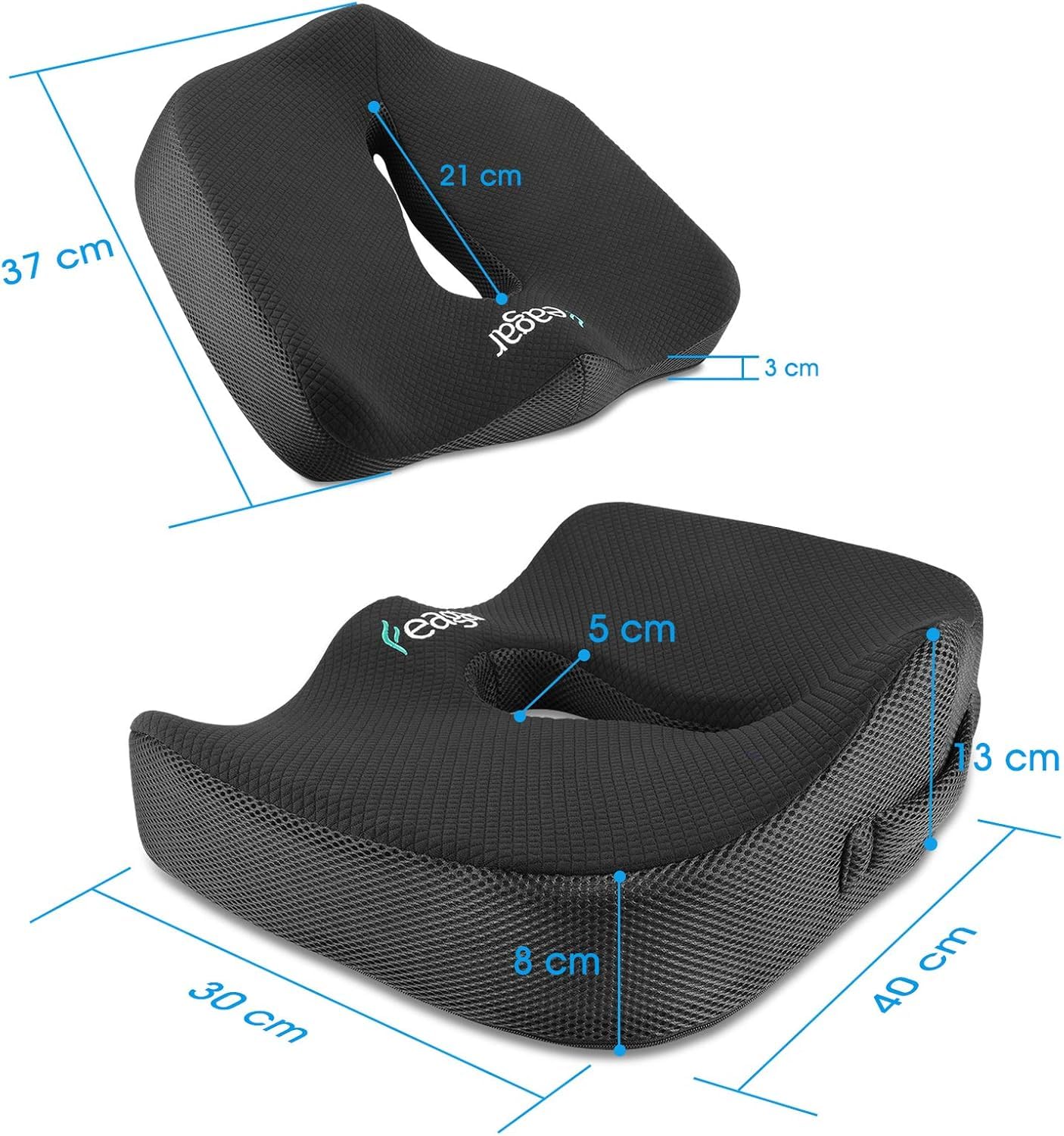 Sitzkissen, Orthopädisches Sitzkissen aus Memory Foam, Ergonomisches Sitzkissen für Bürostuhl /Autositz / Steissbeinkissen Stuhlkissen Sitzkissen Outdoor Zuhause, Schwarz