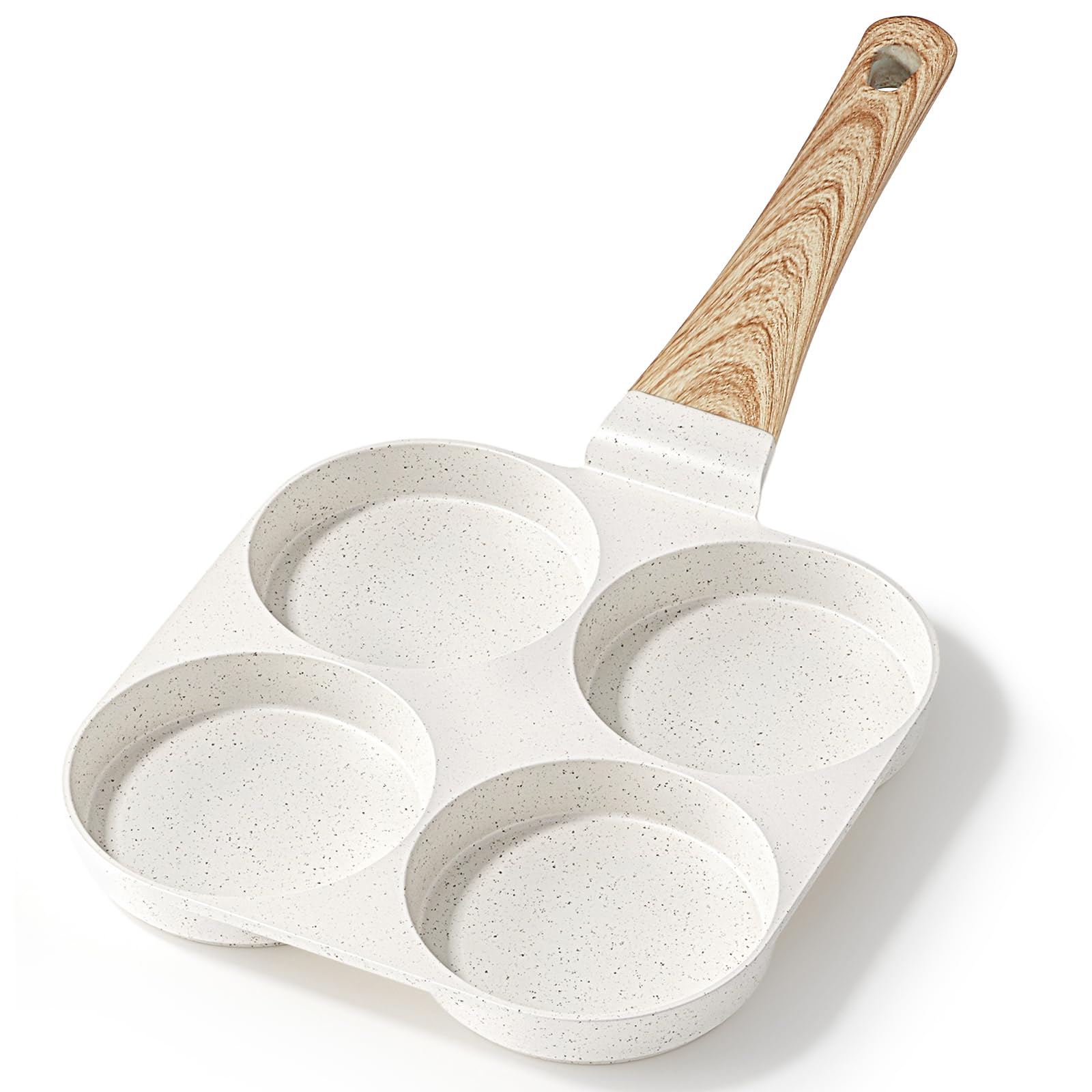Spiegeleipfanne, 3-Loch Omlettenpfanne, Granit-Antihaftbeschichtung, PFOS/PFOA-Frei Eierpfanne für Gebratenes Frühstück/Eier/Wurst/Speck, Weiß