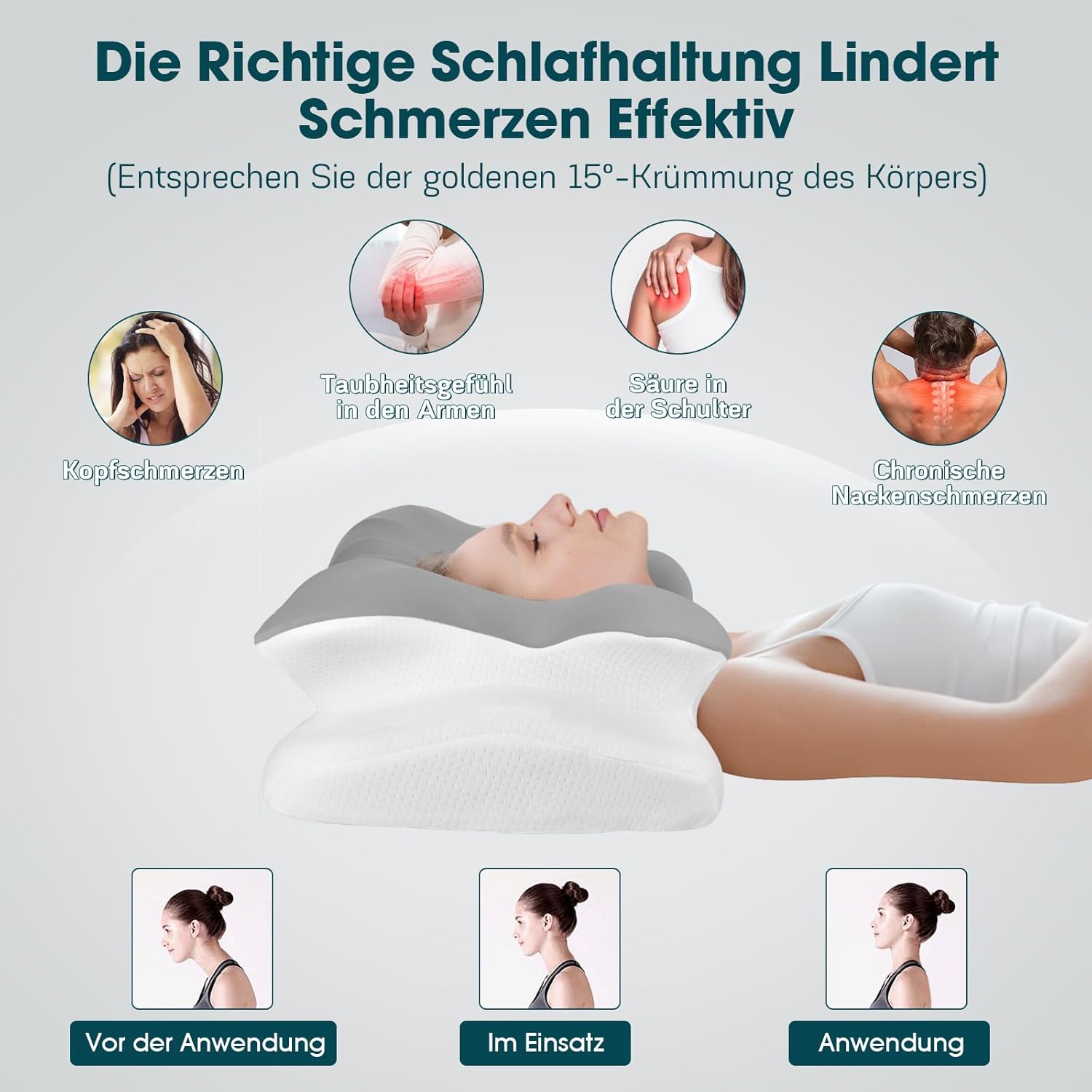 Nackenkissen Kopfkissen, Anti Schnarch Kissen, Memory Foam Kissen Ergonomisches, Nackenstützkissen Orthopädisches, Nackenkissen Seitenschläfer für Seiten, Rücken & Bauchschläfer