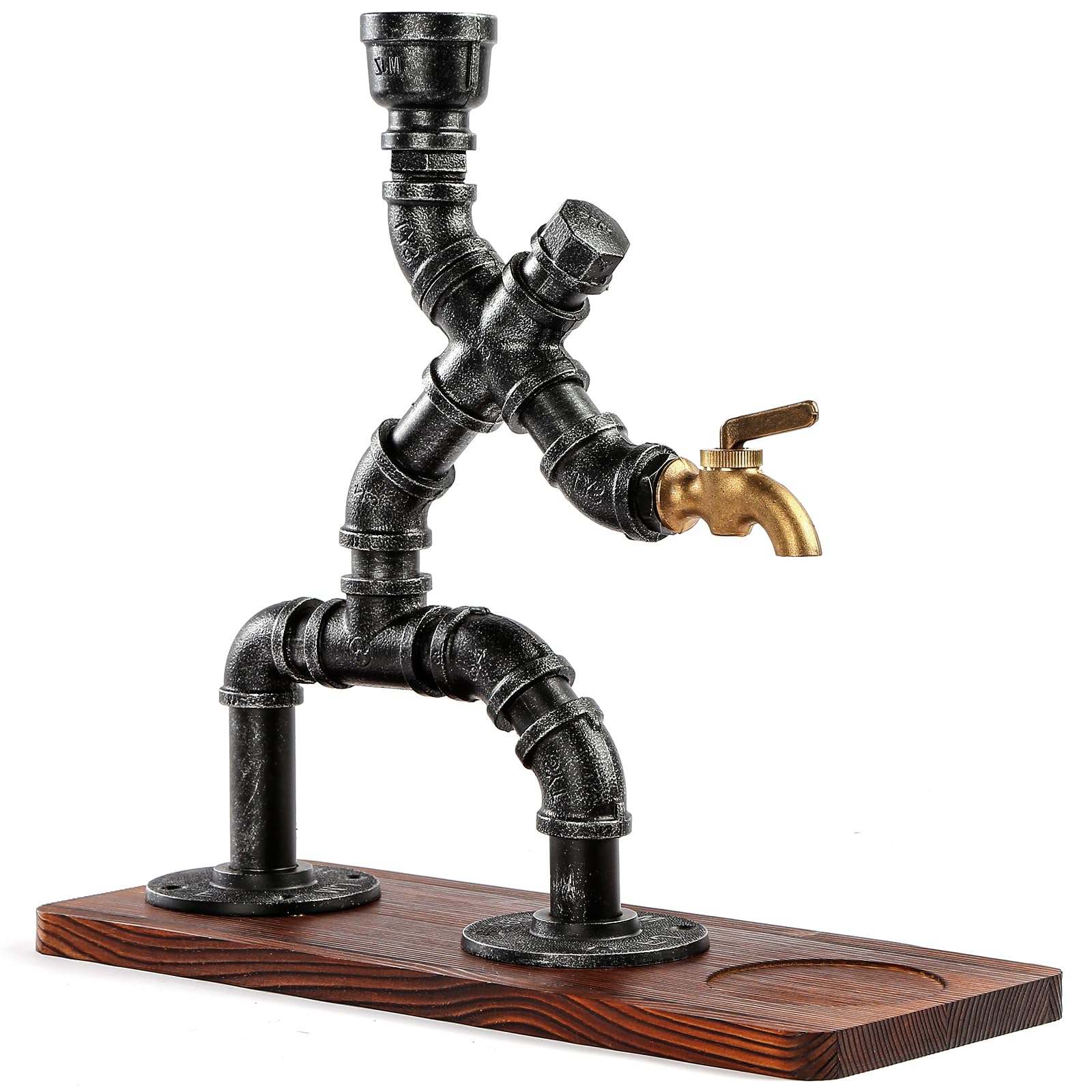 Whiskyspender Silber mit flambiertem Holz – Steampunk Getränkespender aus Metall mit Silikonschlauch – Geschenkidee für Männer & Bar Deko